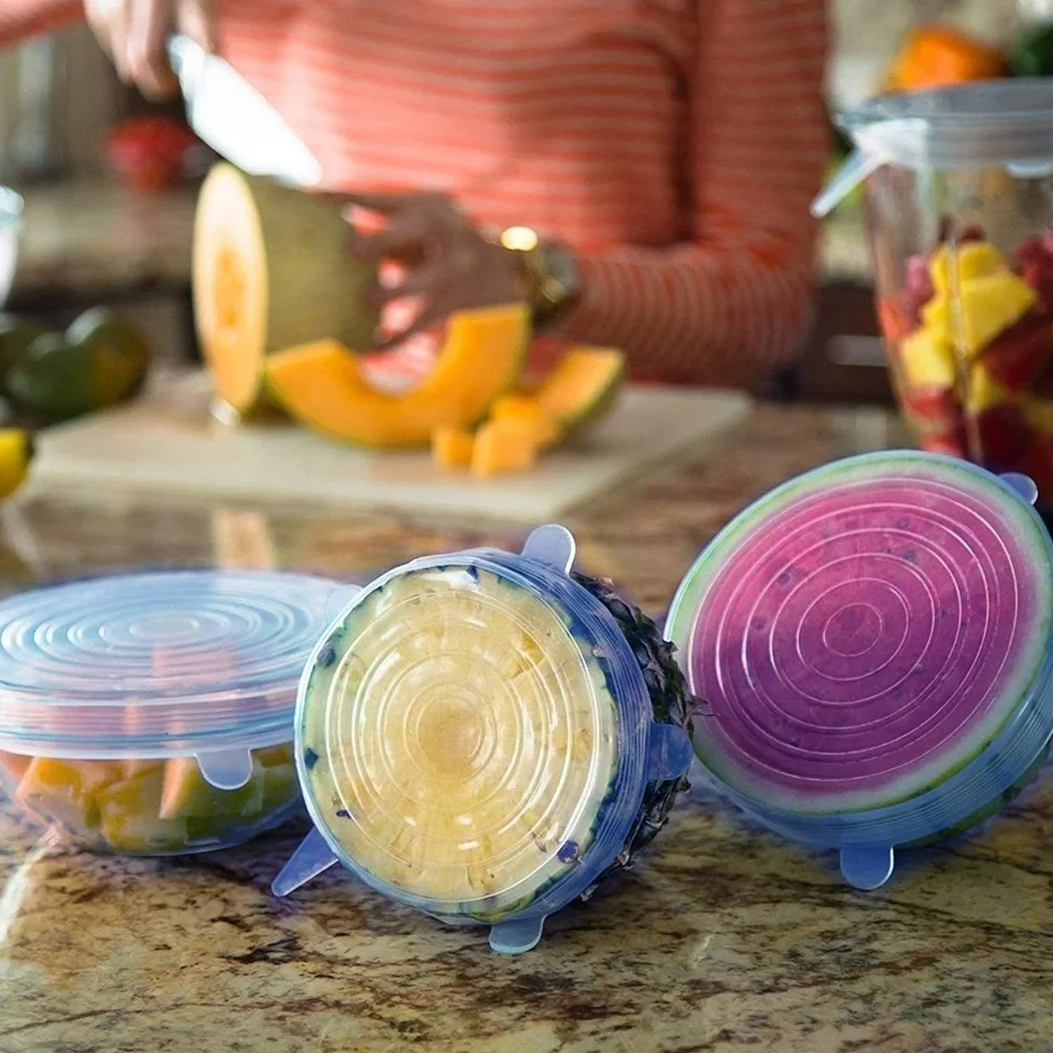 12 Peace Reusable Stretch Lids Set with 2 Storage Pouches – Flexible Food Cover Lids - Image 3