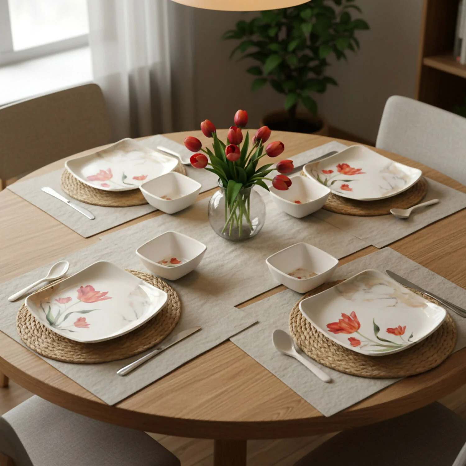 12-Piece Floral Ceramic Dinner Set with Plates, Bowls & Spoons - Image 4
