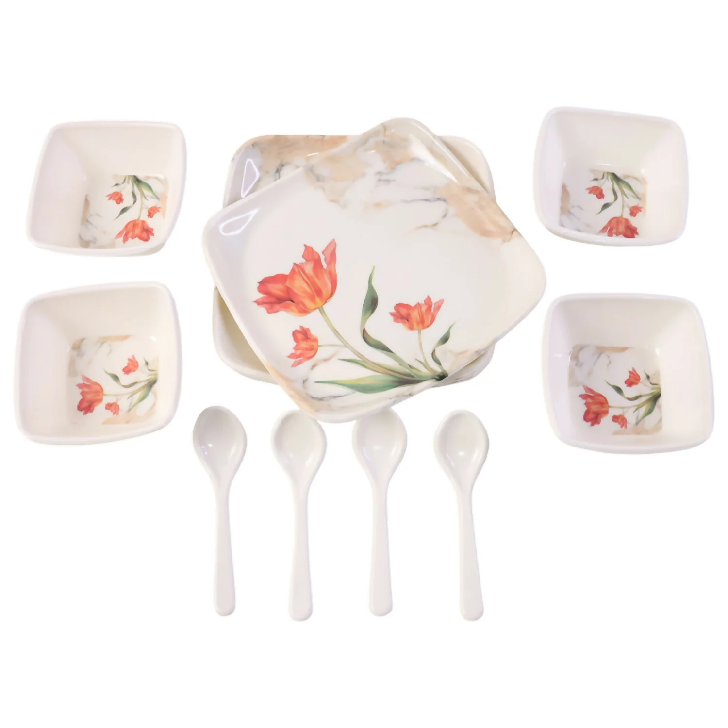 12-Piece Floral Ceramic Dinner Set with Plates, Bowls & Spoons - Image 5