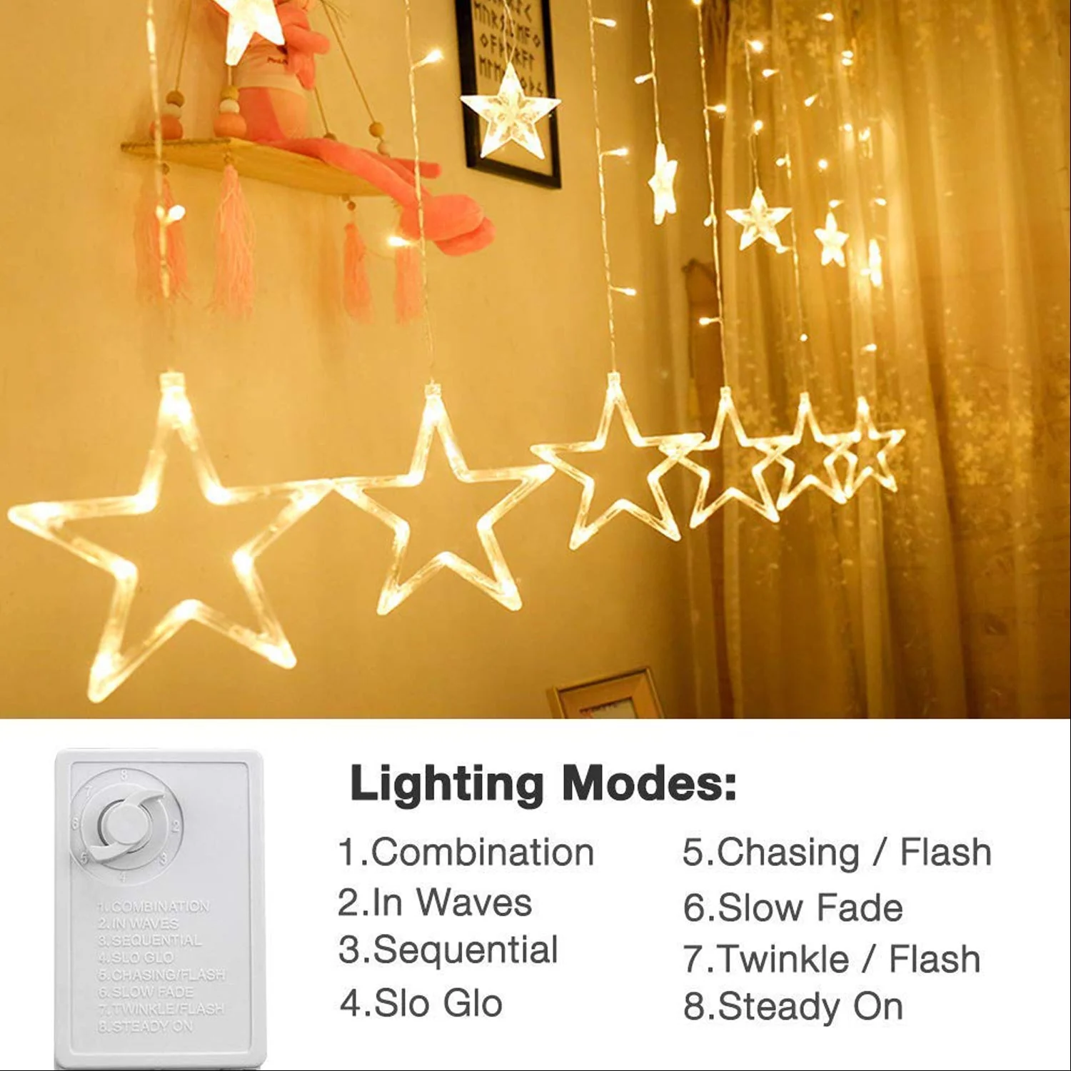 12 Stars Curtain String Lights, Window Curtain Lights - Image 6