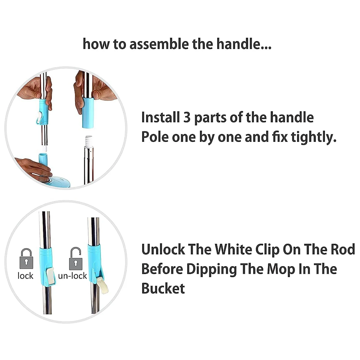 Adjustable Stainless Steel Mop Rod Set 120 cm - Image 7