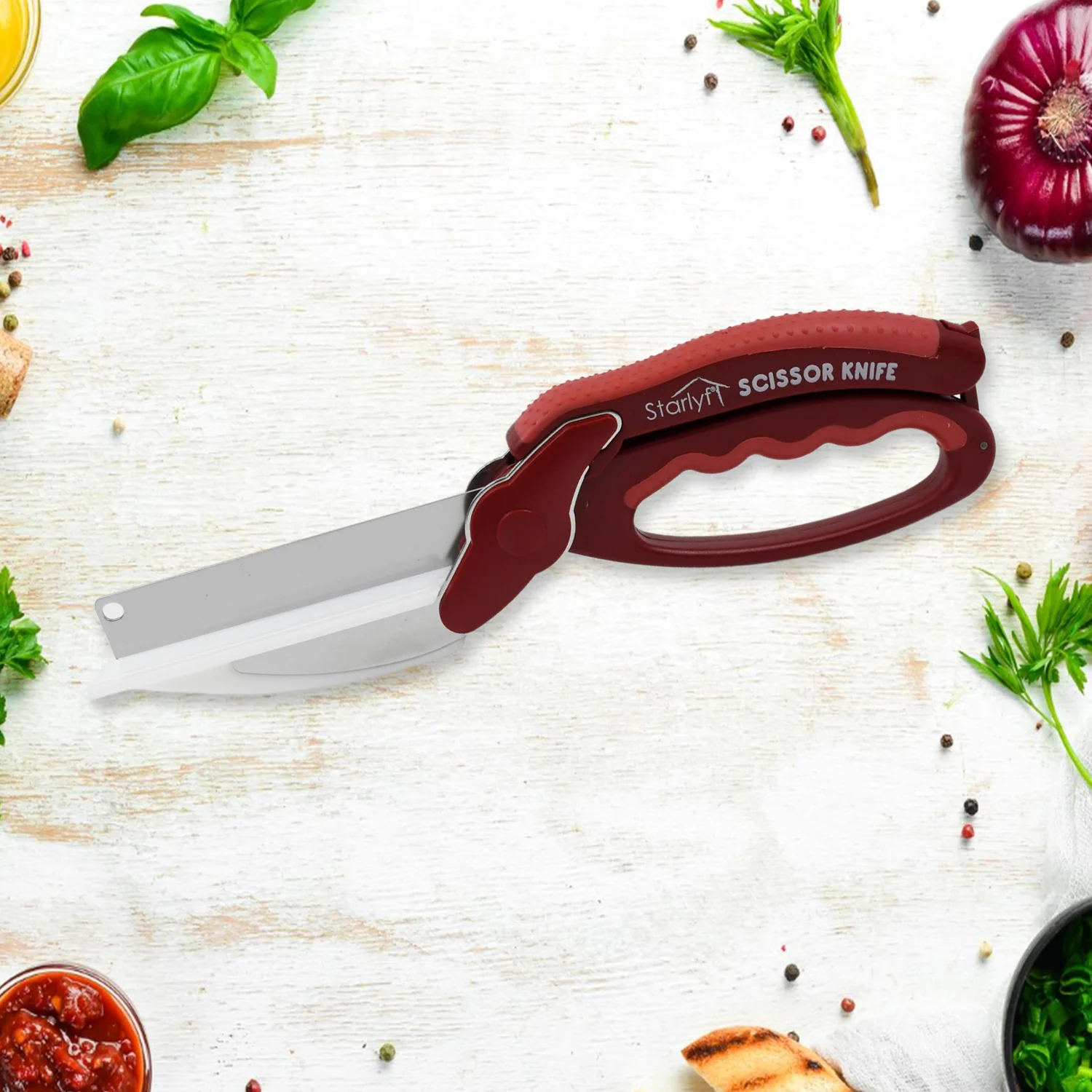2-in-1 Kitchen Scissor – Spring Locking Knife & Chopping Board (1 Pc) - Image 11