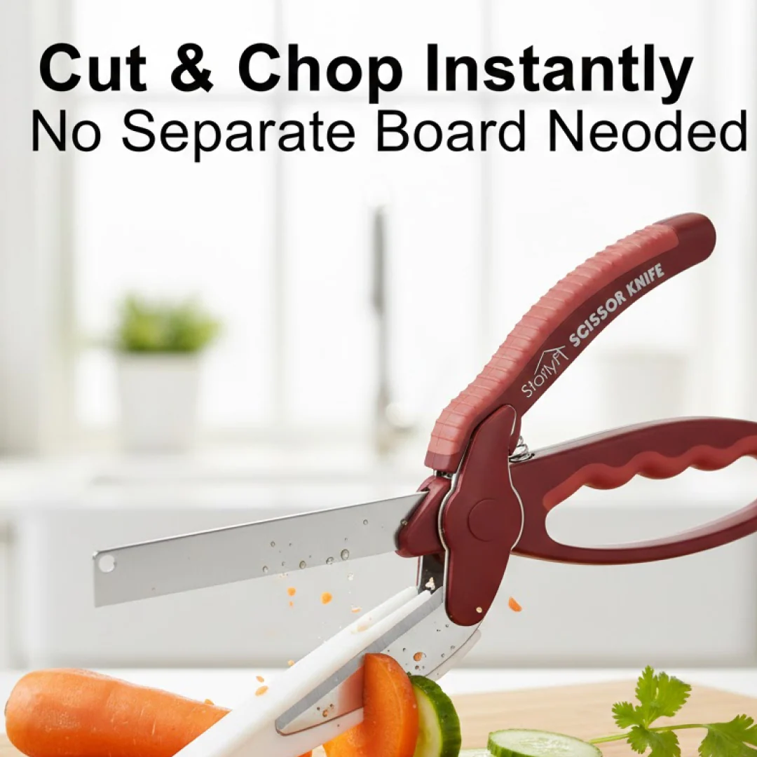 2-in-1 Kitchen Scissor – Spring Locking Knife & Chopping Board (1 Pc) - Image 2