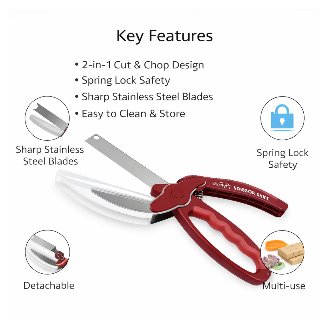 2-in-1 Kitchen Scissor – Spring Locking Knife & Chopping Board (1 Pc) - Image 4