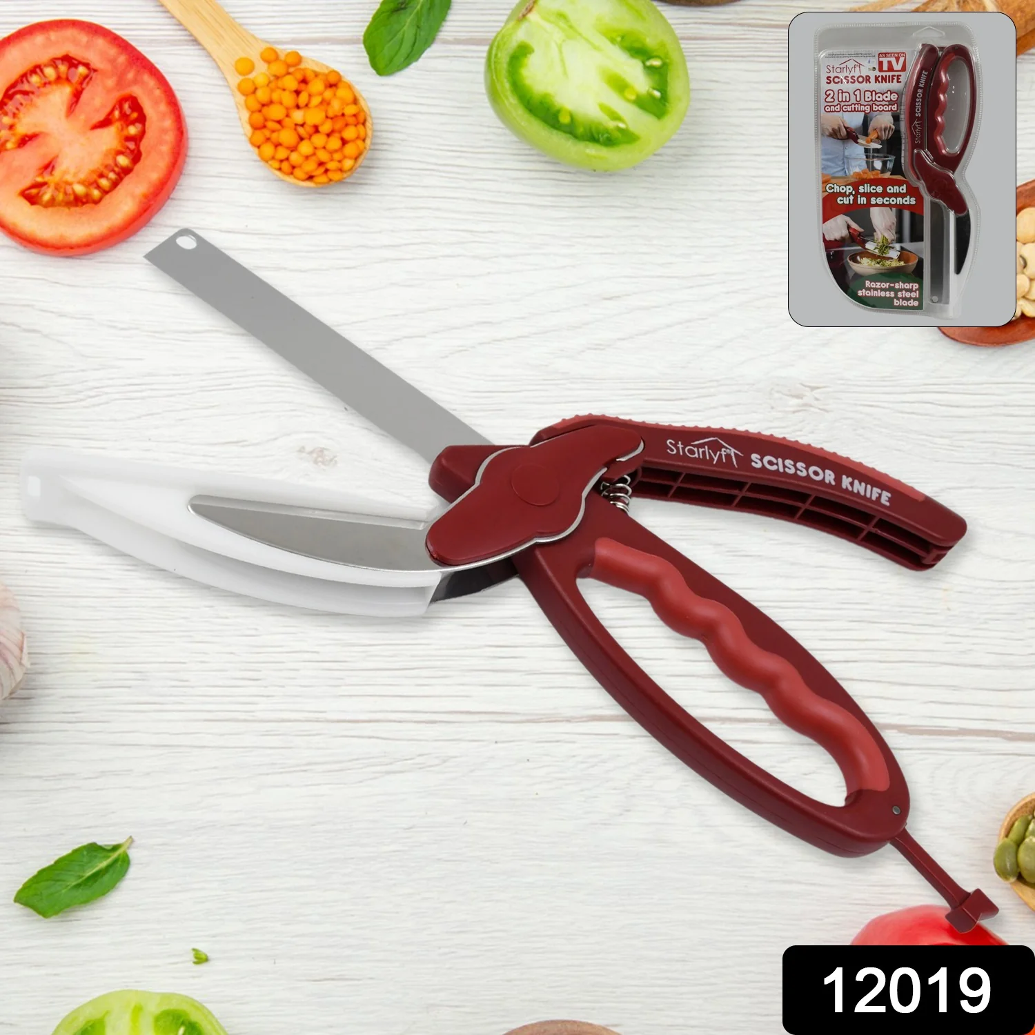 2-in-1 Kitchen Scissor – Spring Locking Knife & Chopping Board (1 Pc) - Image 9
