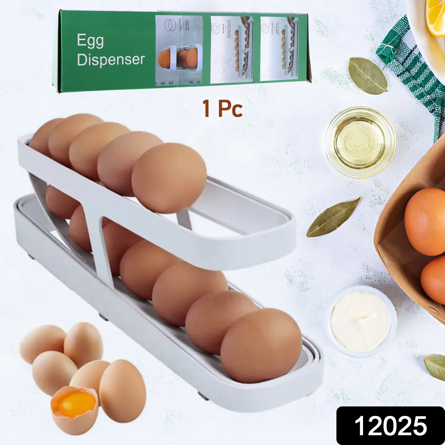 Plastic 2-Tier Rolling Egg Dispenser For 12-14 Eggs (1 Pc) - Image 2