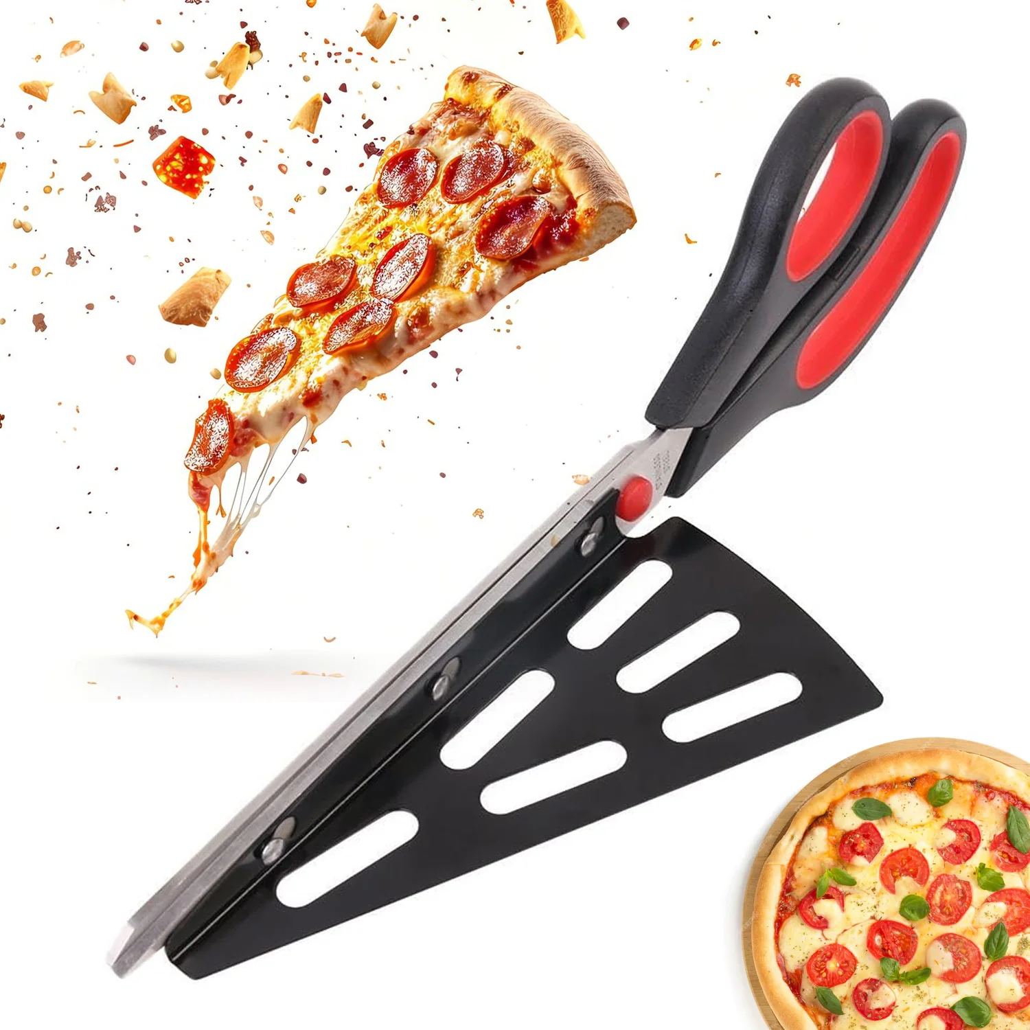 Stainless Steel Pizza Cutter Scissors Plastic Handle with Removable Spatula - Image 6