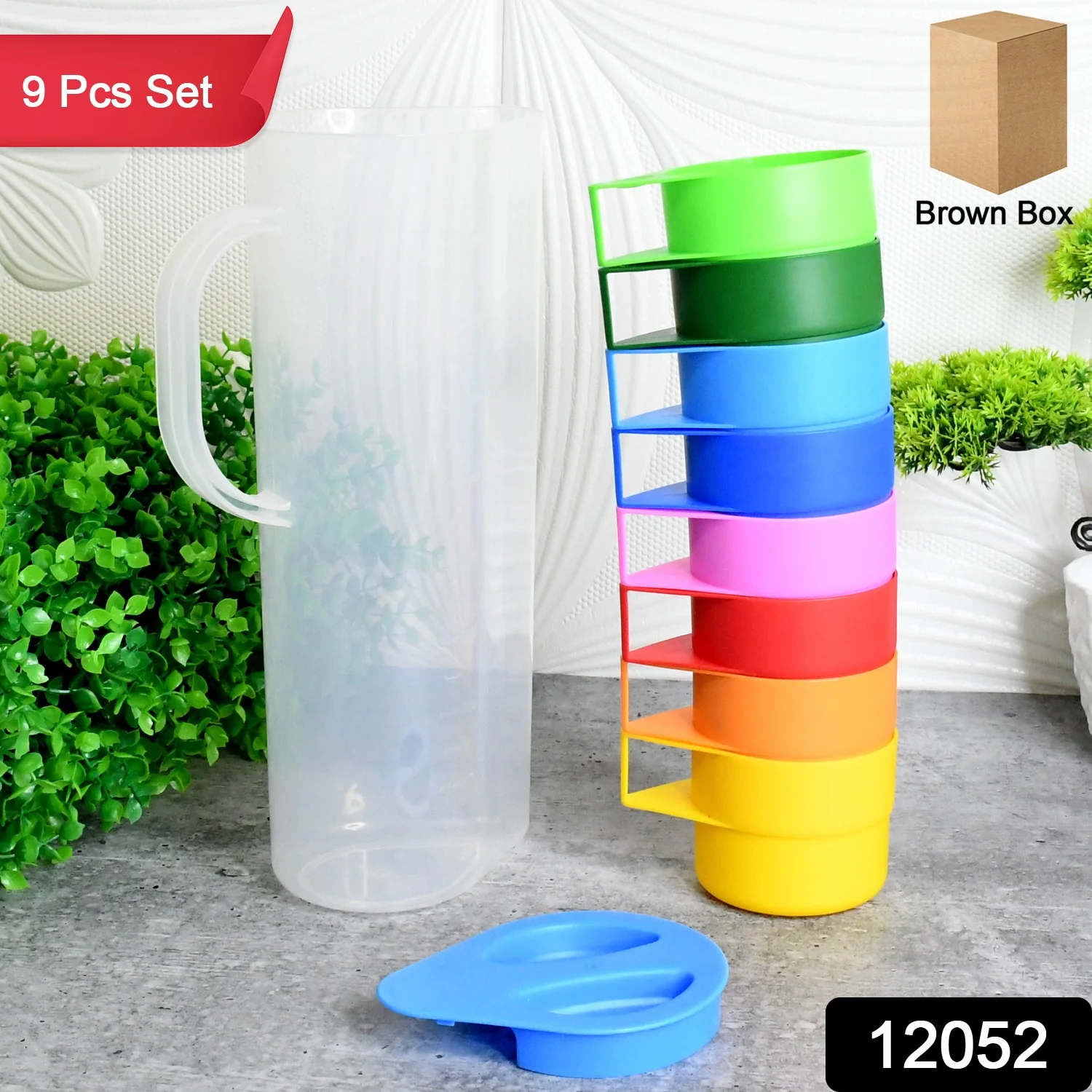 Rainbow Picnic Plastic Pitcher / Jug / Kettle Glass / Cup Set Water (9 Pcs Set) - Image 2