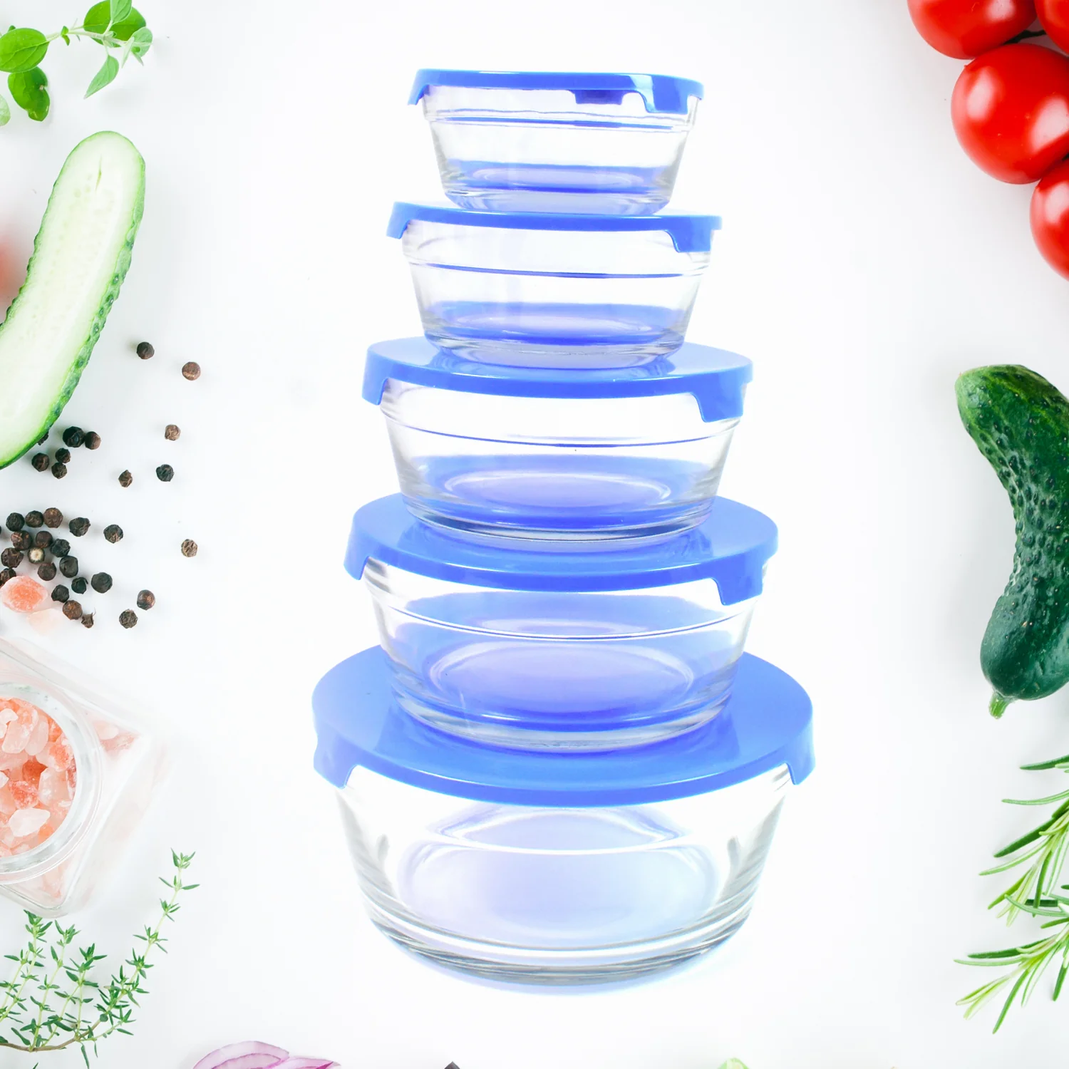 Modern Glass Bowl Set Mixing / Storage Bowls with Lids (5 Pcs Set) - Image 3