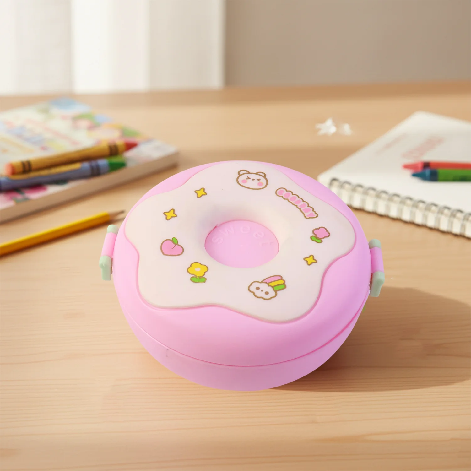 Donut Shaped Double Insulated 3 Compartment Lunch Box (1 Pc / Mix Color) - Image 3