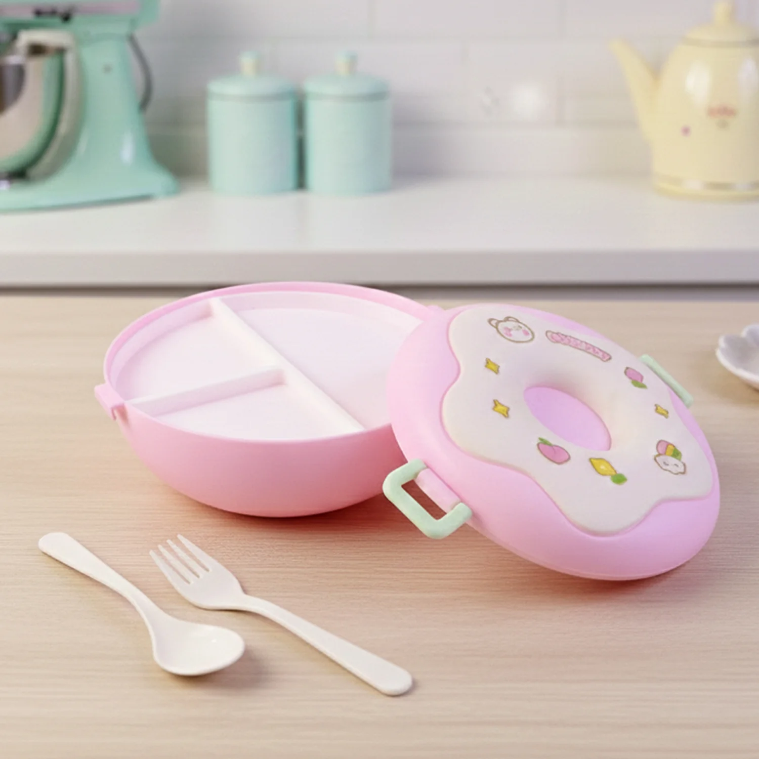 Donut Shaped Double Insulated 3 Compartment Lunch Box (1 Pc / Mix Color) - Image 4