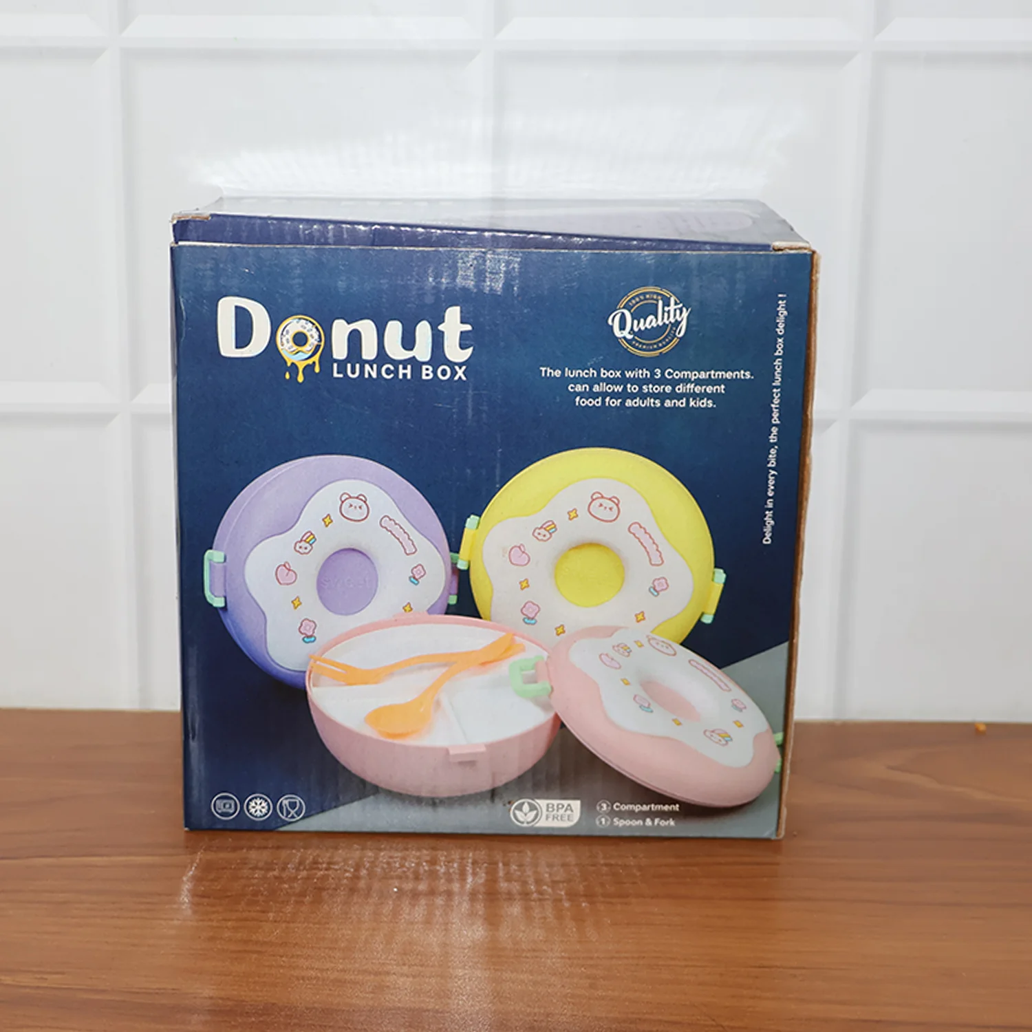 Donut Shaped Double Insulated 3 Compartment Lunch Box (1 Pc / Mix Color) - Image 9