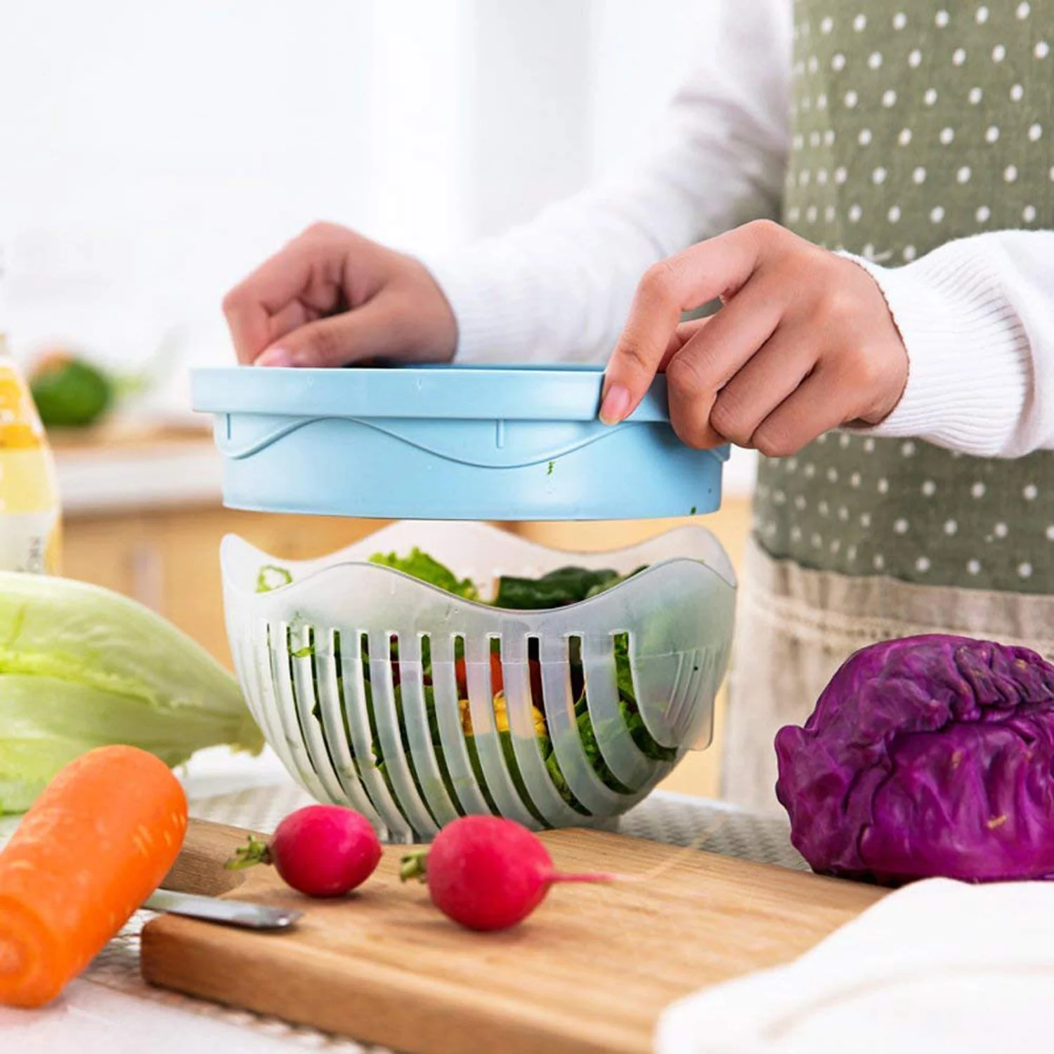Plastic 60 Seconds Salad Cutter Salad Maker Salad Bow  (1 Pc) - Image 7