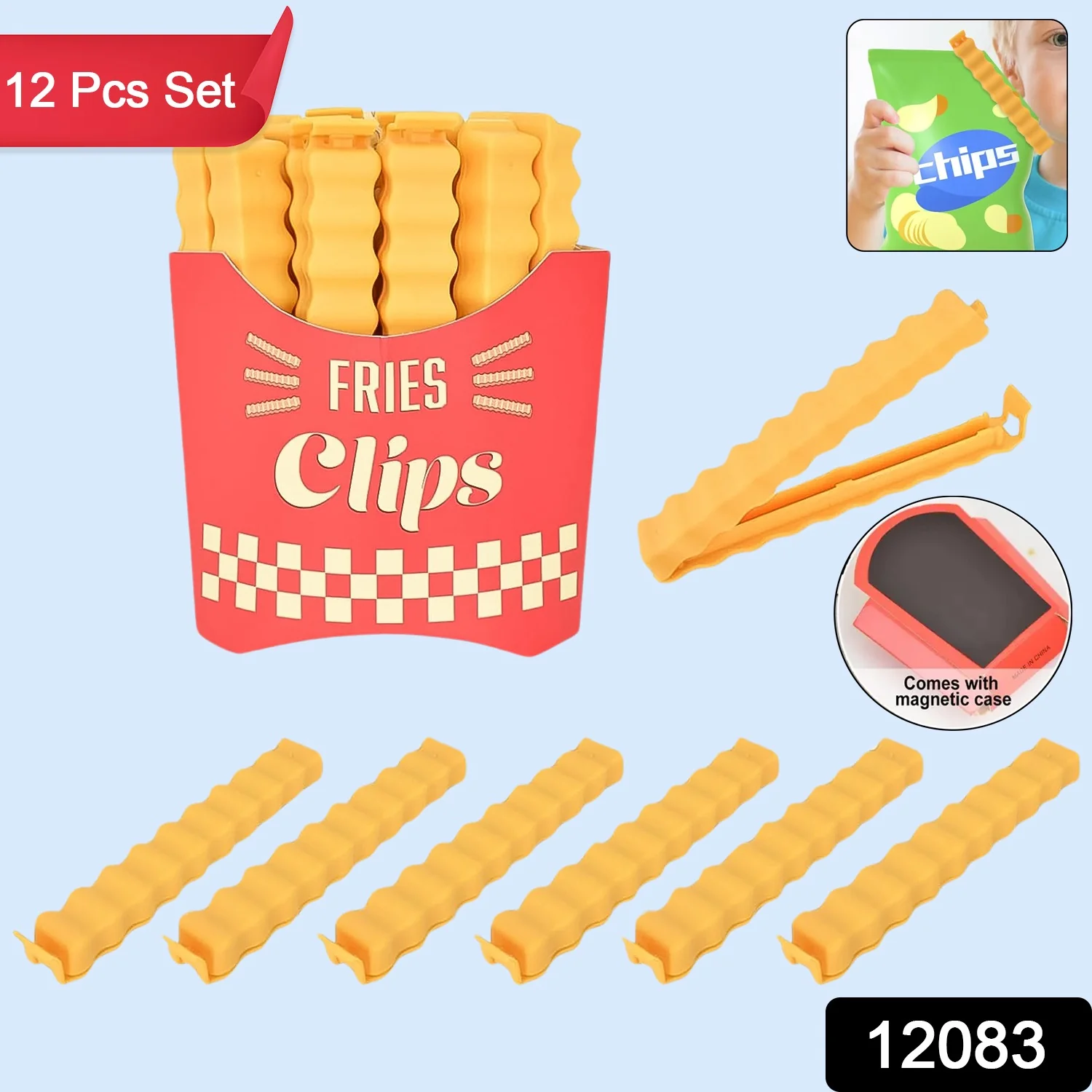 Cute French-Fries-Shaped Bag Clips With in a Magnetic Box (12 Pcs Set) - Image 2