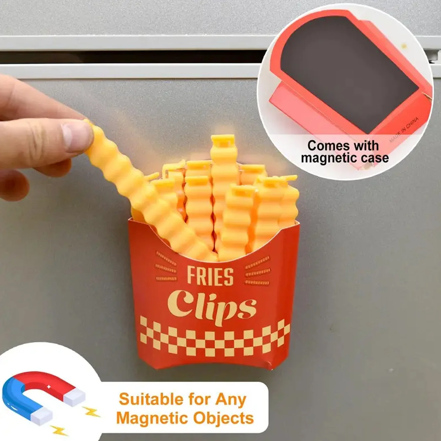 Cute French-Fries-Shaped Bag Clips With in a Magnetic Box (12 Pcs Set) - Image 3