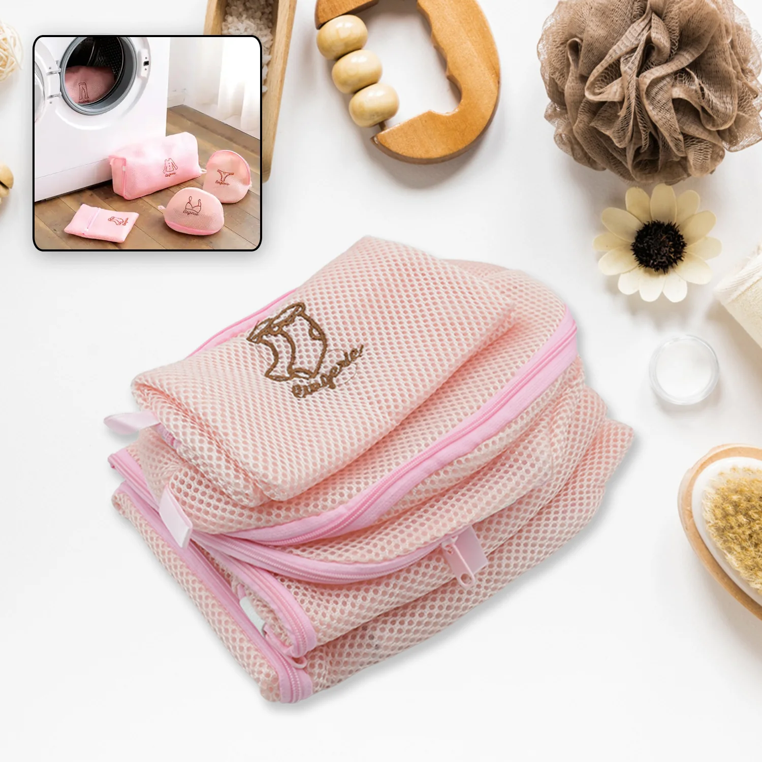 Zippered Mesh Laundry Wash Bags for Delicates & Lingerie (5 Pc Set) - Image 5