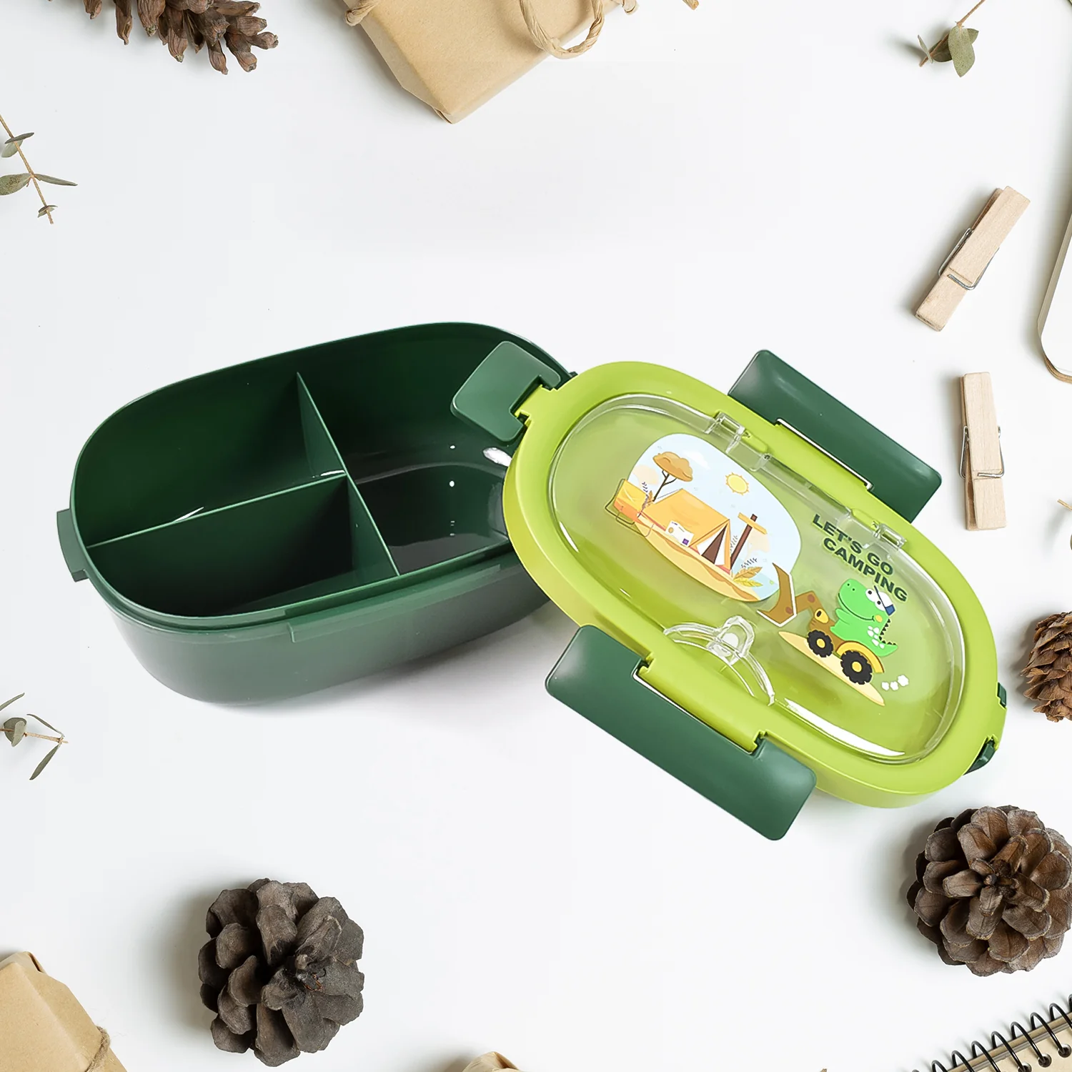 Plastic Lunch Box Leak Proof 3 Compartment with Bottle, Spoon and Fork (1 Set) - Image 4