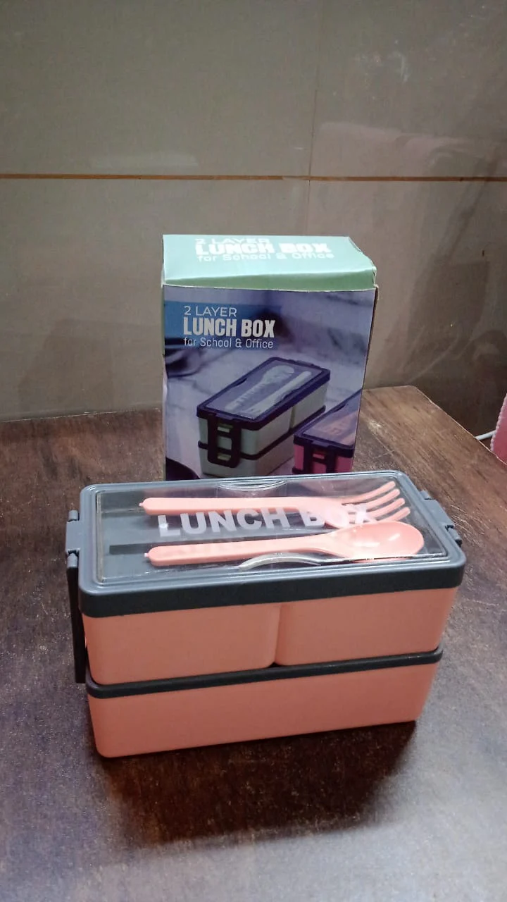 Plastic 2 Layer Leak Proof 3 Compartment Lunch Box for Office  (1 Pc) - Image 12