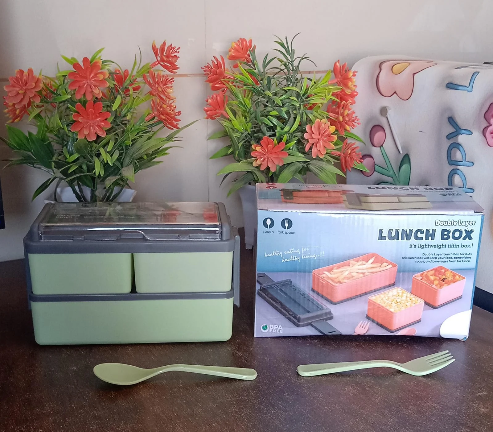 Plastic 2 Layer Leak Proof 3 Compartment Lunch Box for Office  (1 Pc) - Image 13