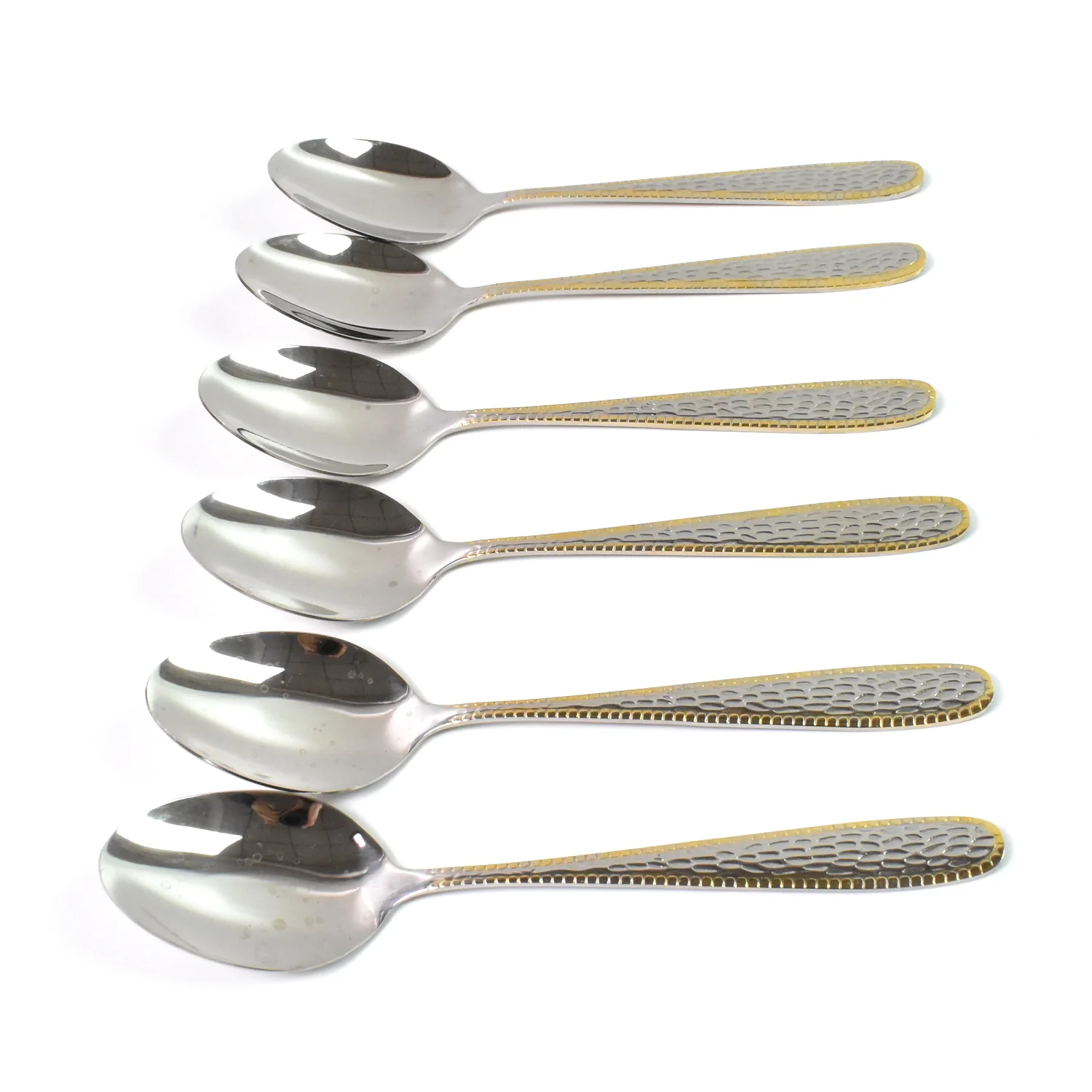 Stainless Steel Gold Bordered Textured Spoons Gold Plated Handle Set of 6 Pc - Image 6