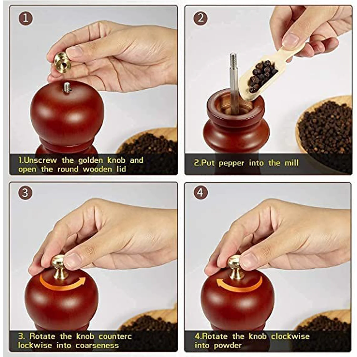 Wooden Pepper Mill 6 inch Tall - Best Pepper Grinder (1 Pc) - Image 9