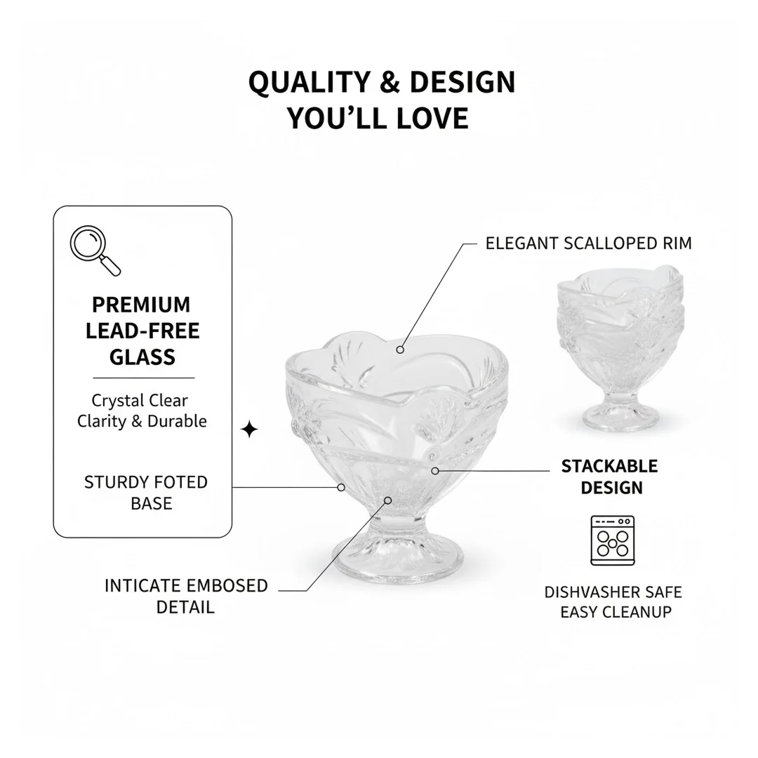 Glass Ice-Cream Cup Set, Home & Kitchen Serving or Dessert Cup (6 Pcs Set) - Image 3
