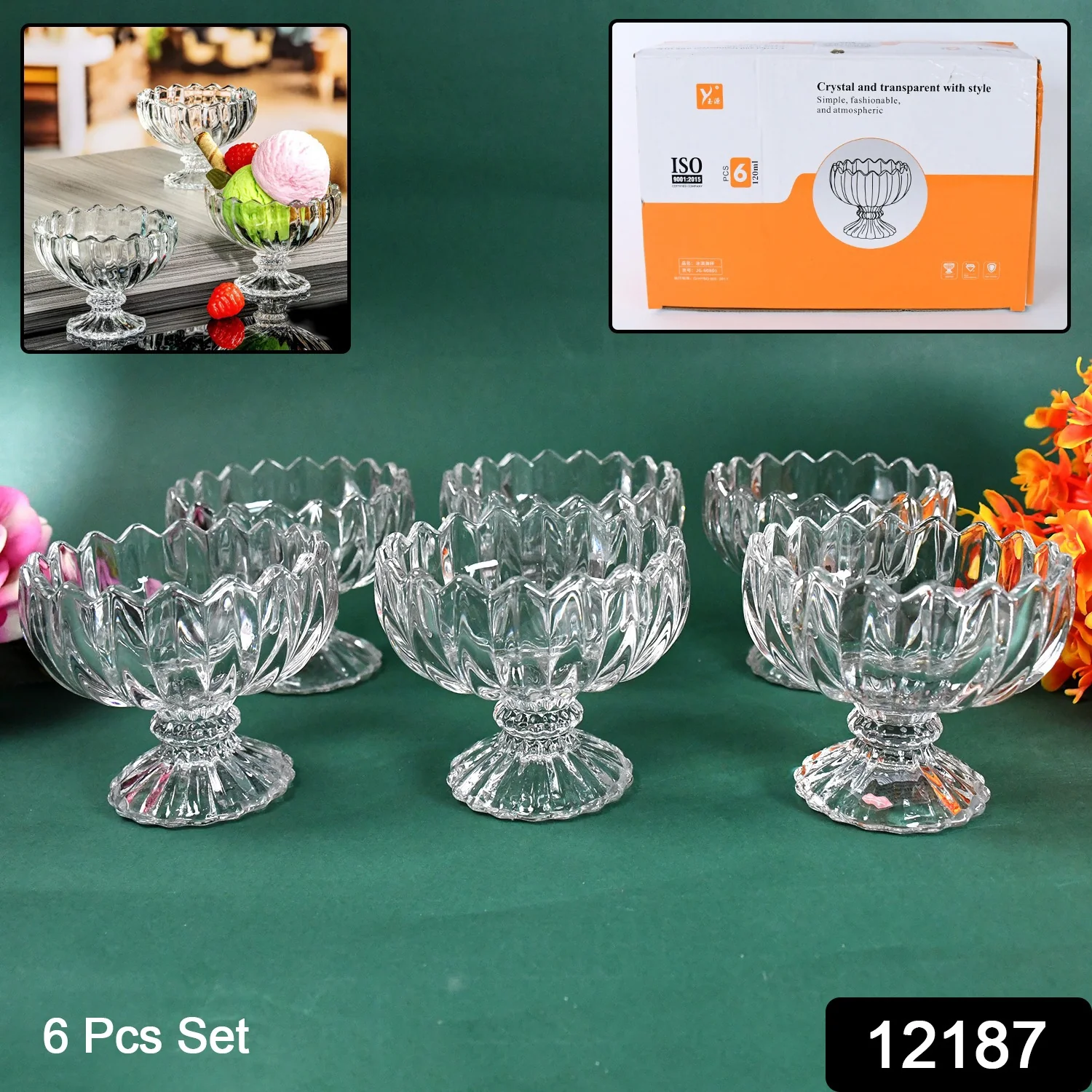 Glass Ice Cream Bowls Glass Dessert Cups for Sundae (6 pcs / 120ml) - Image 2