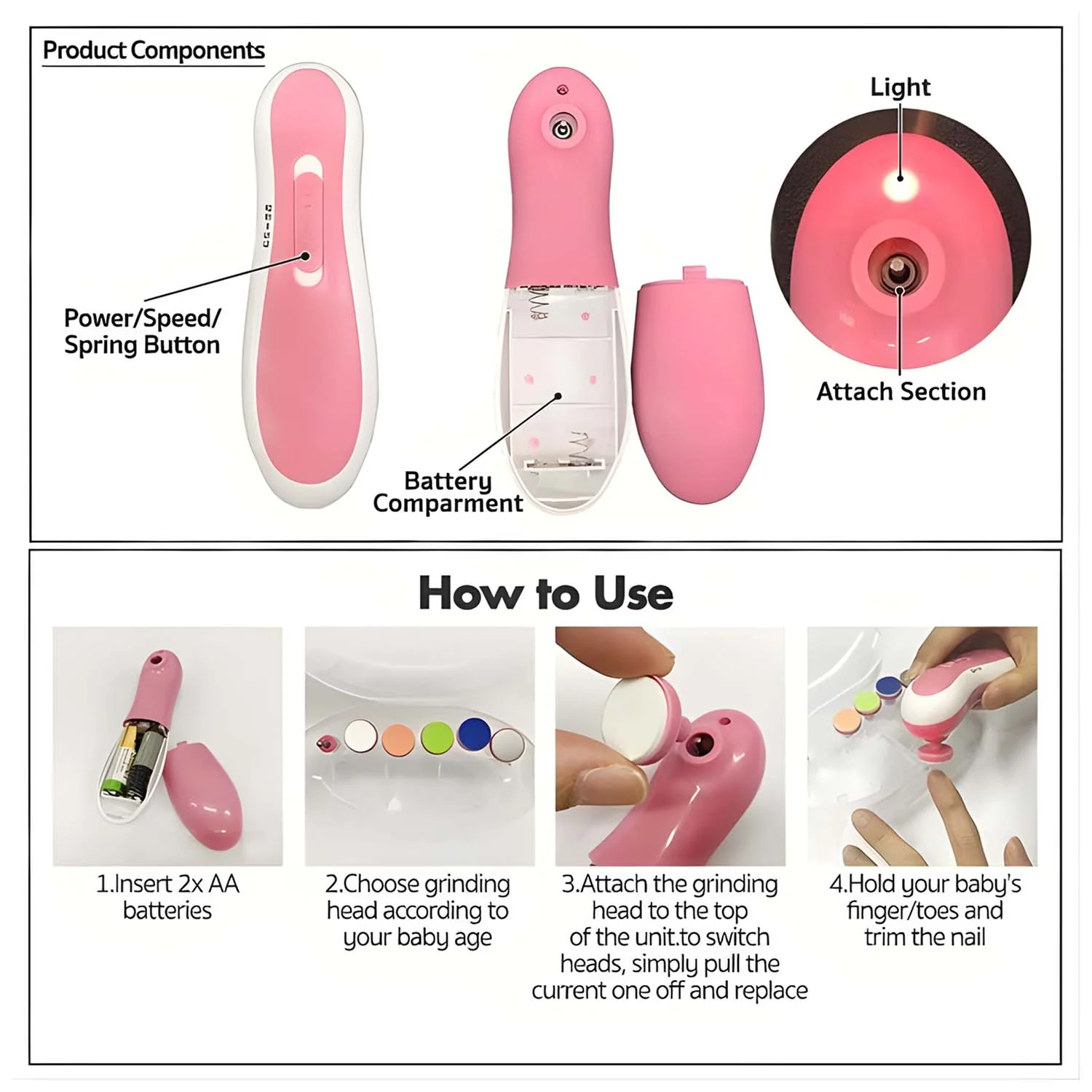 Electric Baby Nail Trimmer with Grinding Heads for Newborn Infant and Toddler - Image 8