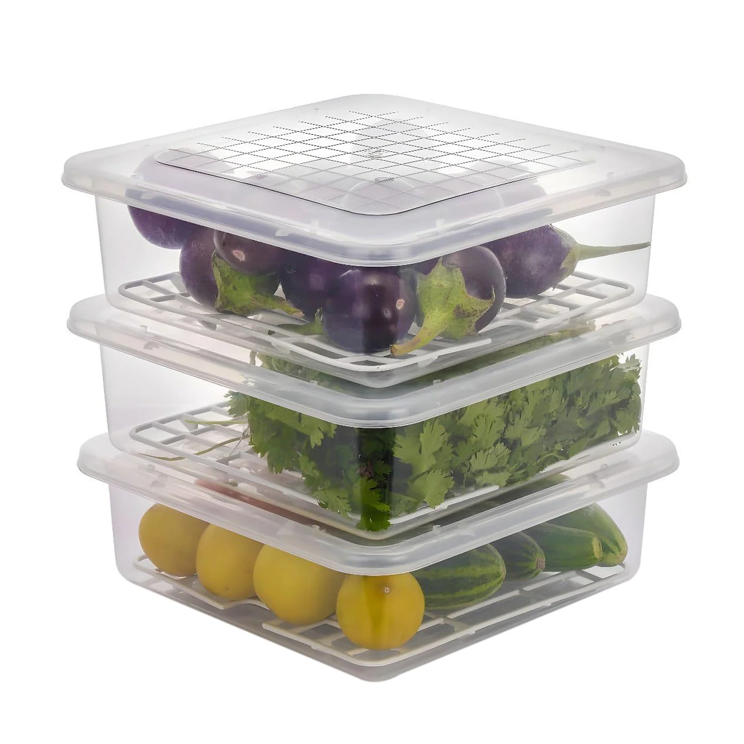 Plastic Food Storage Containers with Removable Drain Tray and Lid (3 Pcs Set) - Image 5