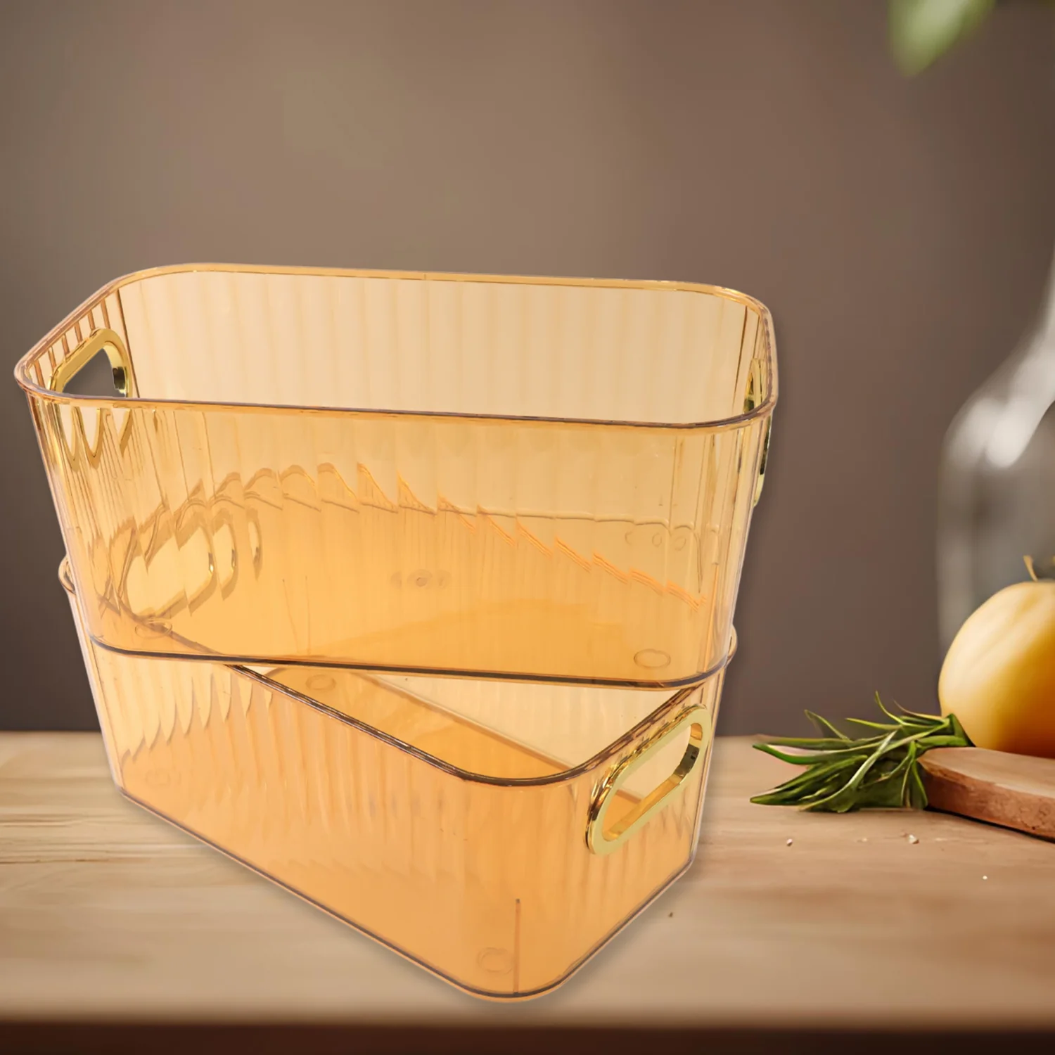 Premium Ribbed Transparent Storage Basket with Gold Handle 25×14 cm 2 Pc - Image 4