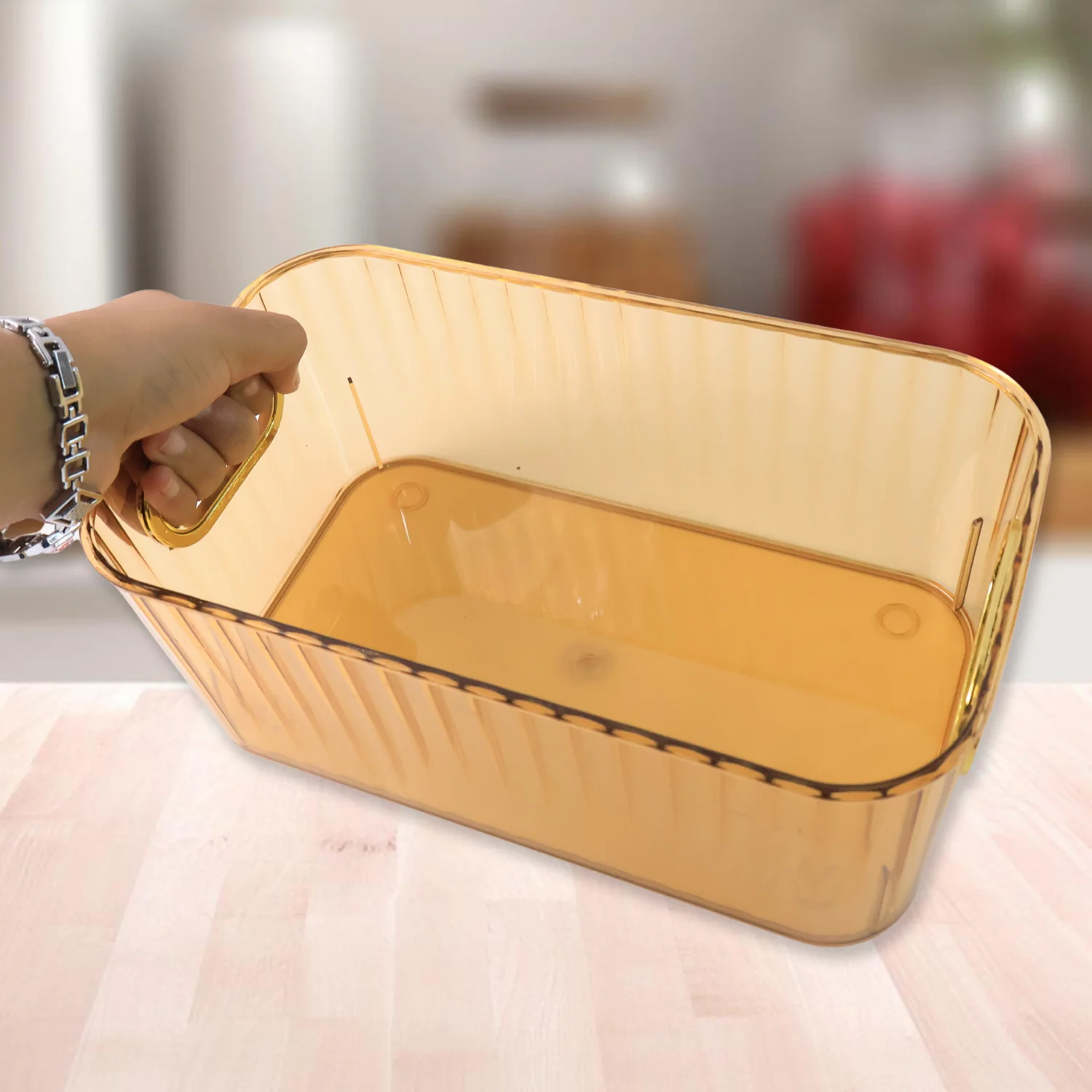 Premium Ribbed Transparent Storage Basket with Gold Handle 25×14 cm 2 Pc - Image 6