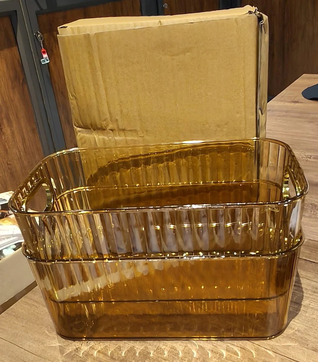Premium Ribbed Transparent Storage Basket with Gold Handle 25×14 cm 2 Pc - Image 7