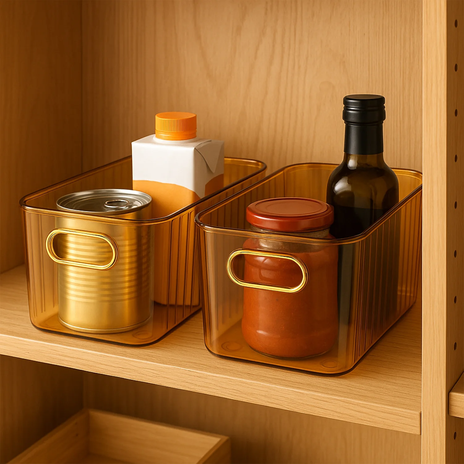 Premium Ribbed Transparent Storage Basket with Gold Handle  25×14 cm 4 Pc - Image 4