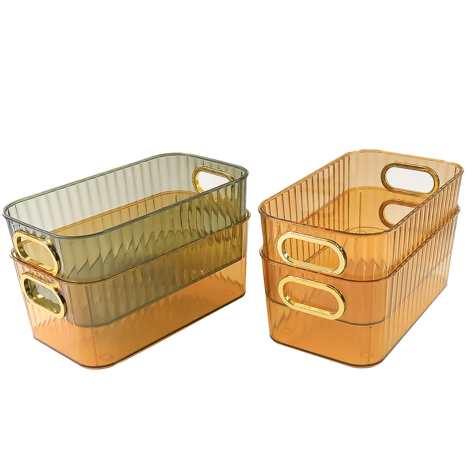 Premium Ribbed Transparent Storage Basket with Gold Handle  25×14 cm 4 Pc - Image 5