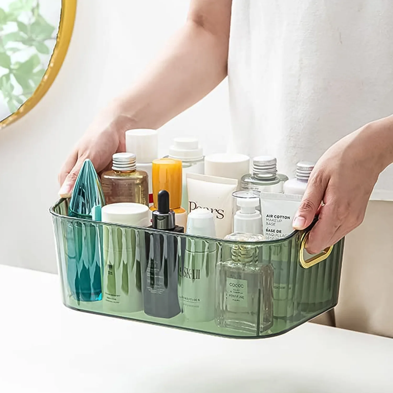 Premium Ribbed Transparent Storage Basket with Gold Handle  25×14 cm 4 Pc - Image 6