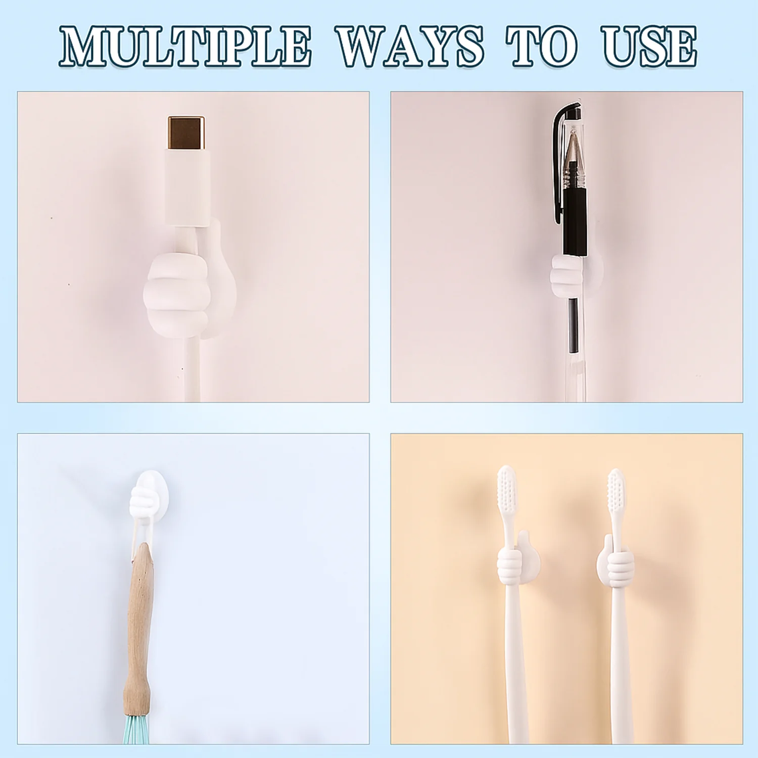 White Multifunctional Multi functional Hand Shape Wall Clip Hanger Keys Cable Holder - Image 4