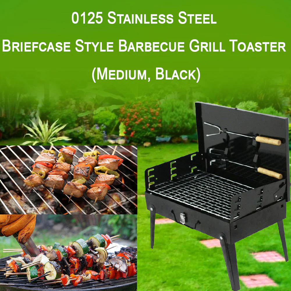 Stainless Steel Briefcase Style Barbecue Grill Toaster (Medium, Black) - Image 10