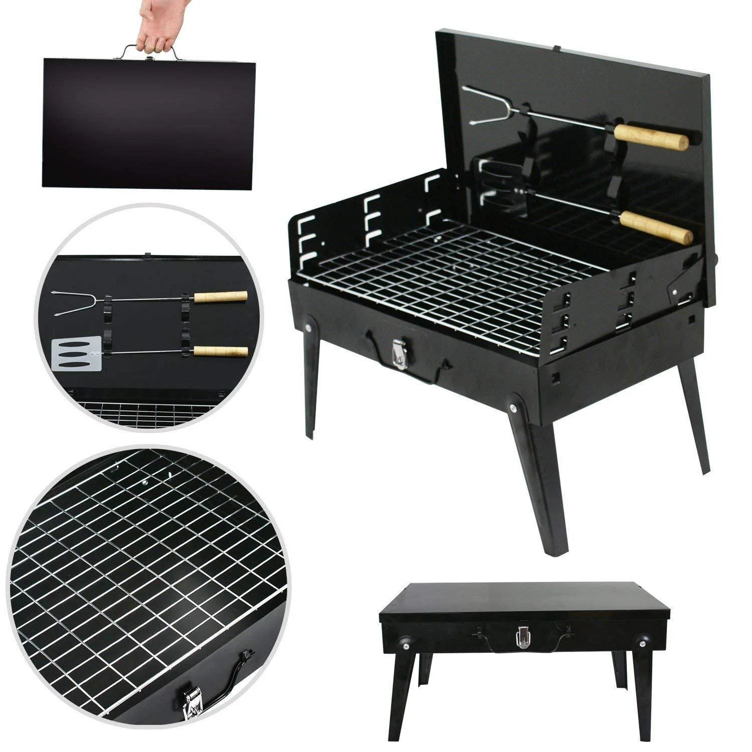 Stainless Steel Briefcase Style Barbecue Grill Toaster (Medium, Black) - Image 7