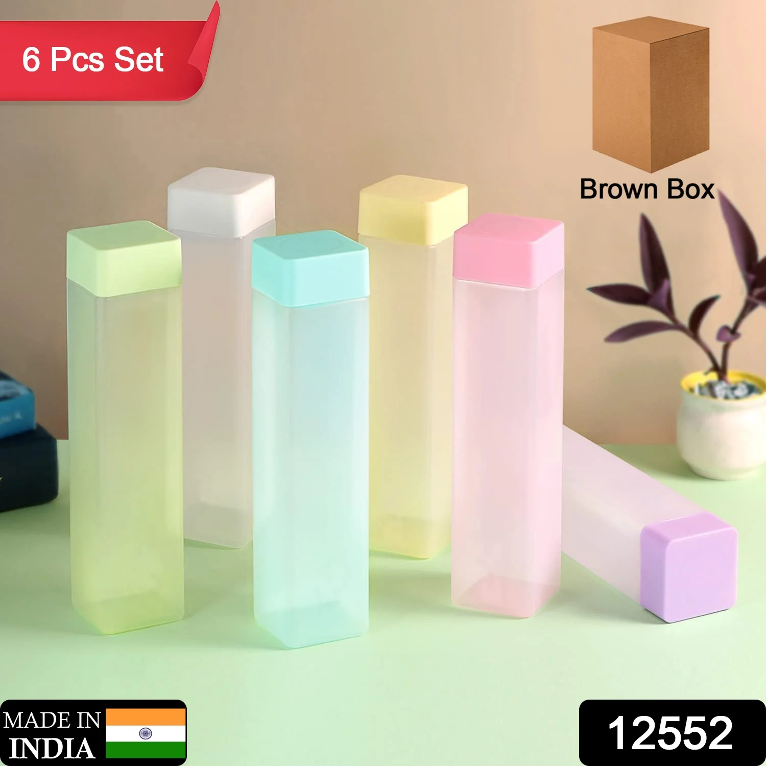 Large Capacity Plastic Water Bottle | Set of 6 | Square Water Bottle (940ml each) - Image 2