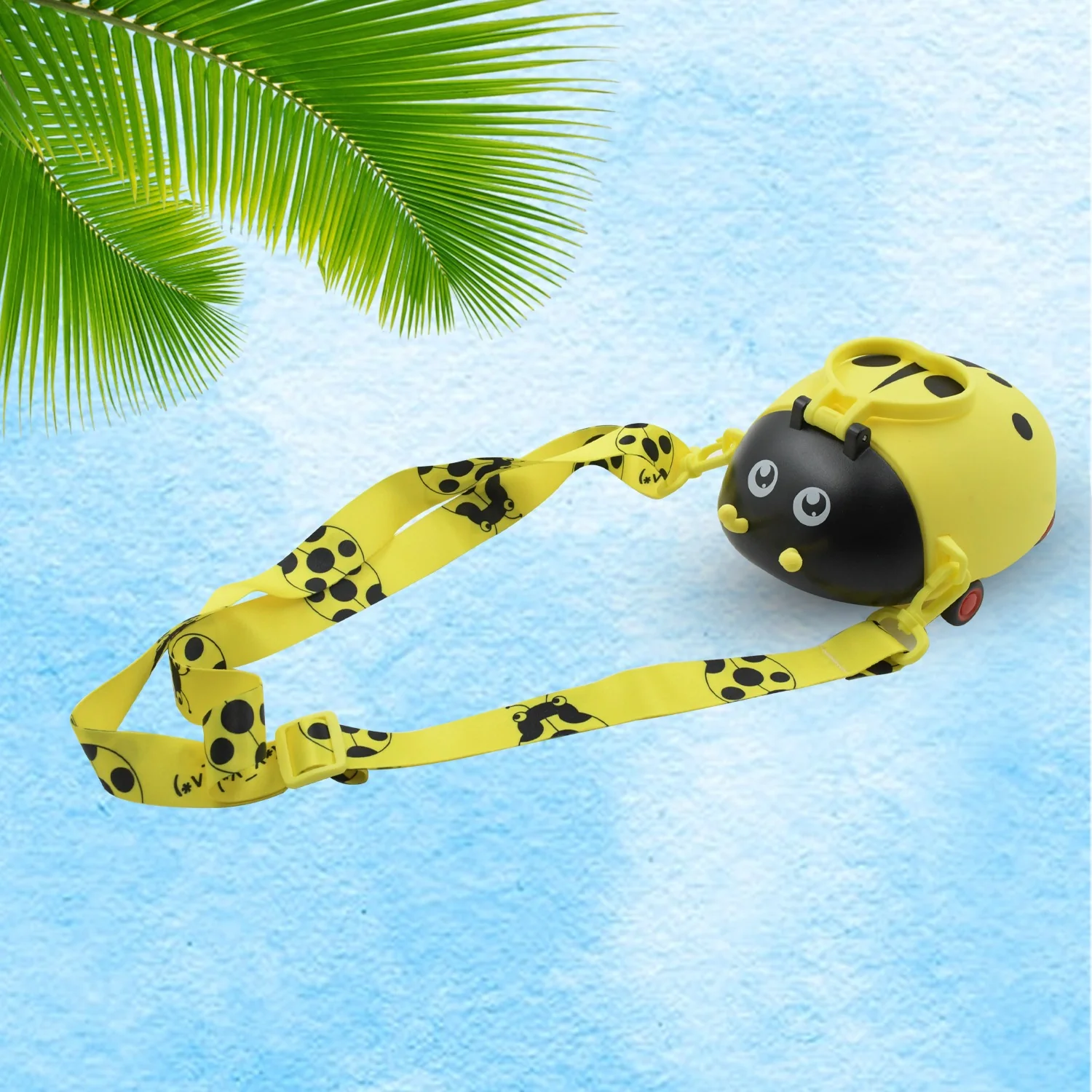 Cute Plastic Bug Shape Water Bottle with adjustable shoulder strap, 4 wheel &  Straw, portable drinking cup Water Bottle For Kids | Water Bottle | Return Gift For Kids | Water Bottle With Straw | School Kinds Water Bottle (1 Pc) - Image 6