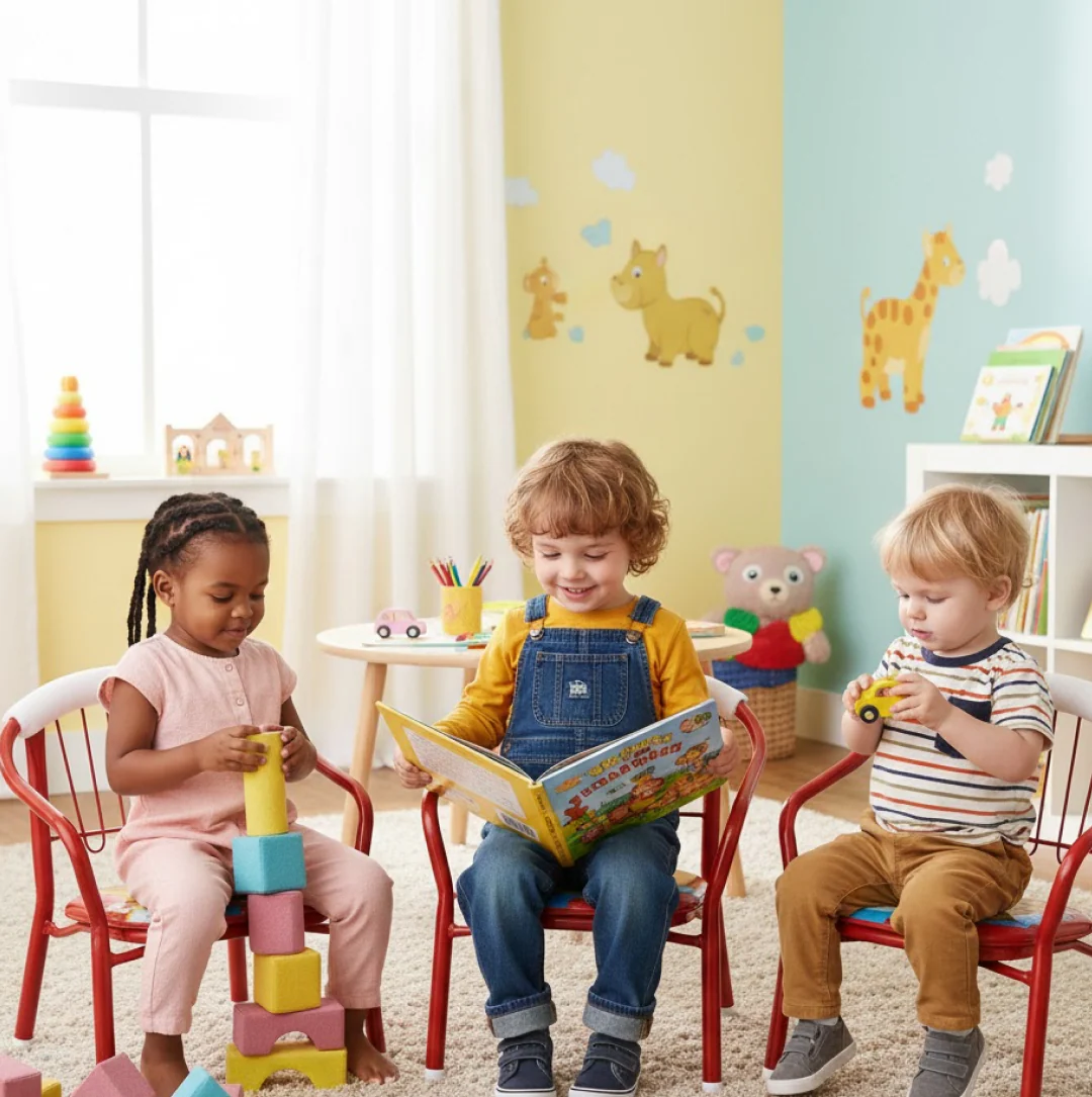 Multicolor Cartoon Design Baby Chair with Metal Kids Chair with Foam Arm Support for Kids 4 Pcs - Image 3