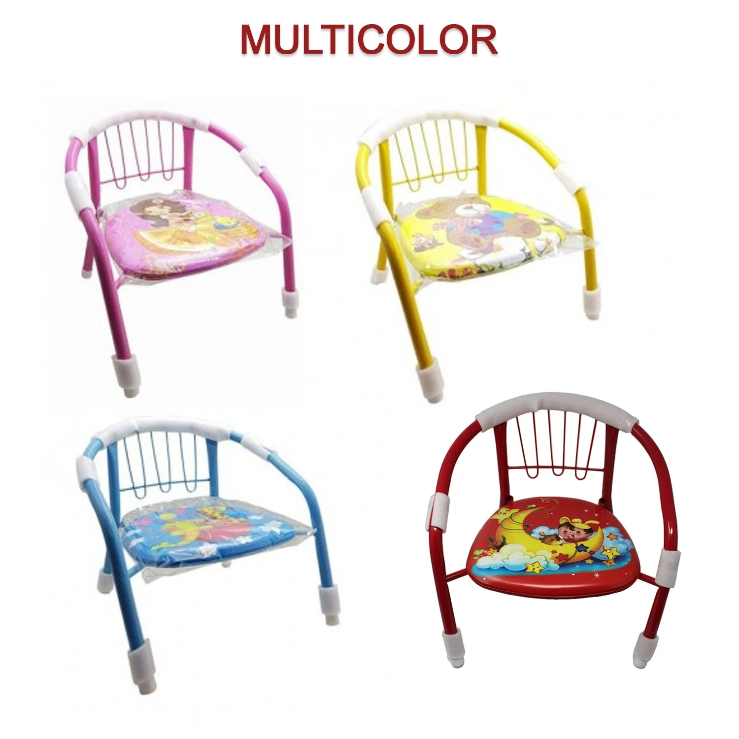 Multicolor Cartoon Design Baby Chair with Metal Kids Chair with Foam Arm Support for Kids 4 Pcs - Image 4