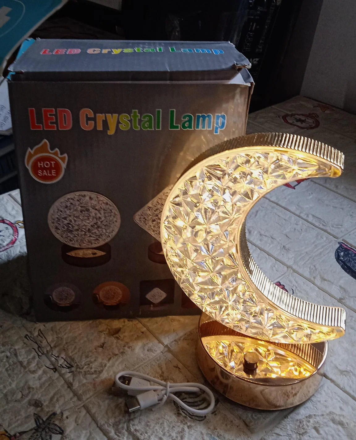 Moon Crystal Touch Table Lamp with 3 Color Dimmable USB Night Light - Image 11