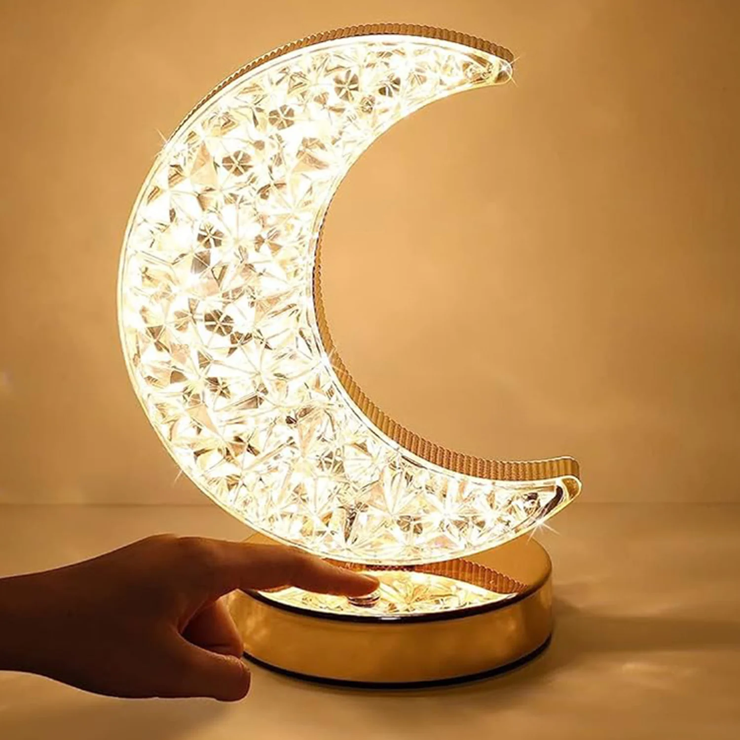 Moon Crystal Touch Table Lamp with 3 Color Dimmable USB Night Light - Image 3
