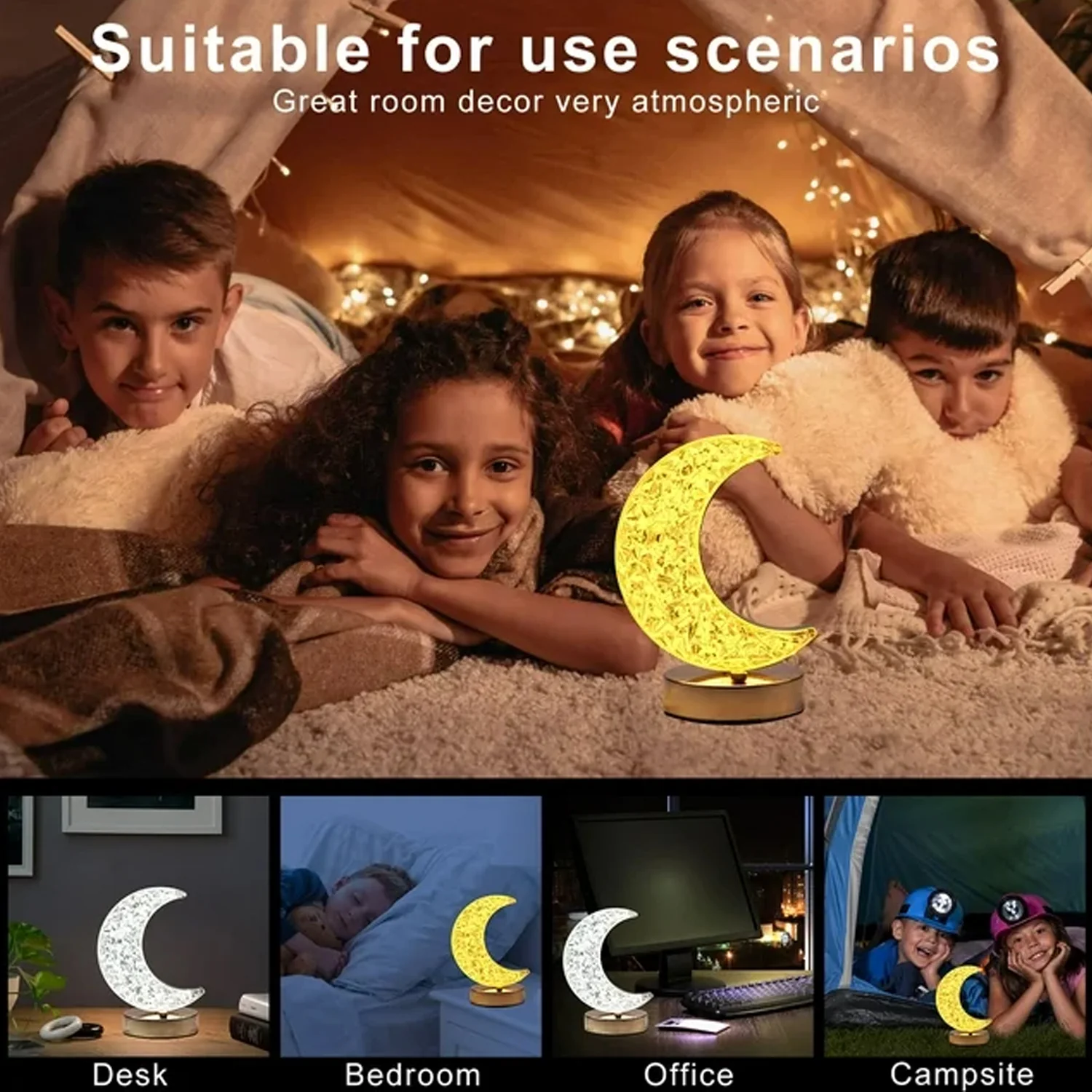Moon Crystal Touch Table Lamp with 3 Color Dimmable USB Night Light - Image 6