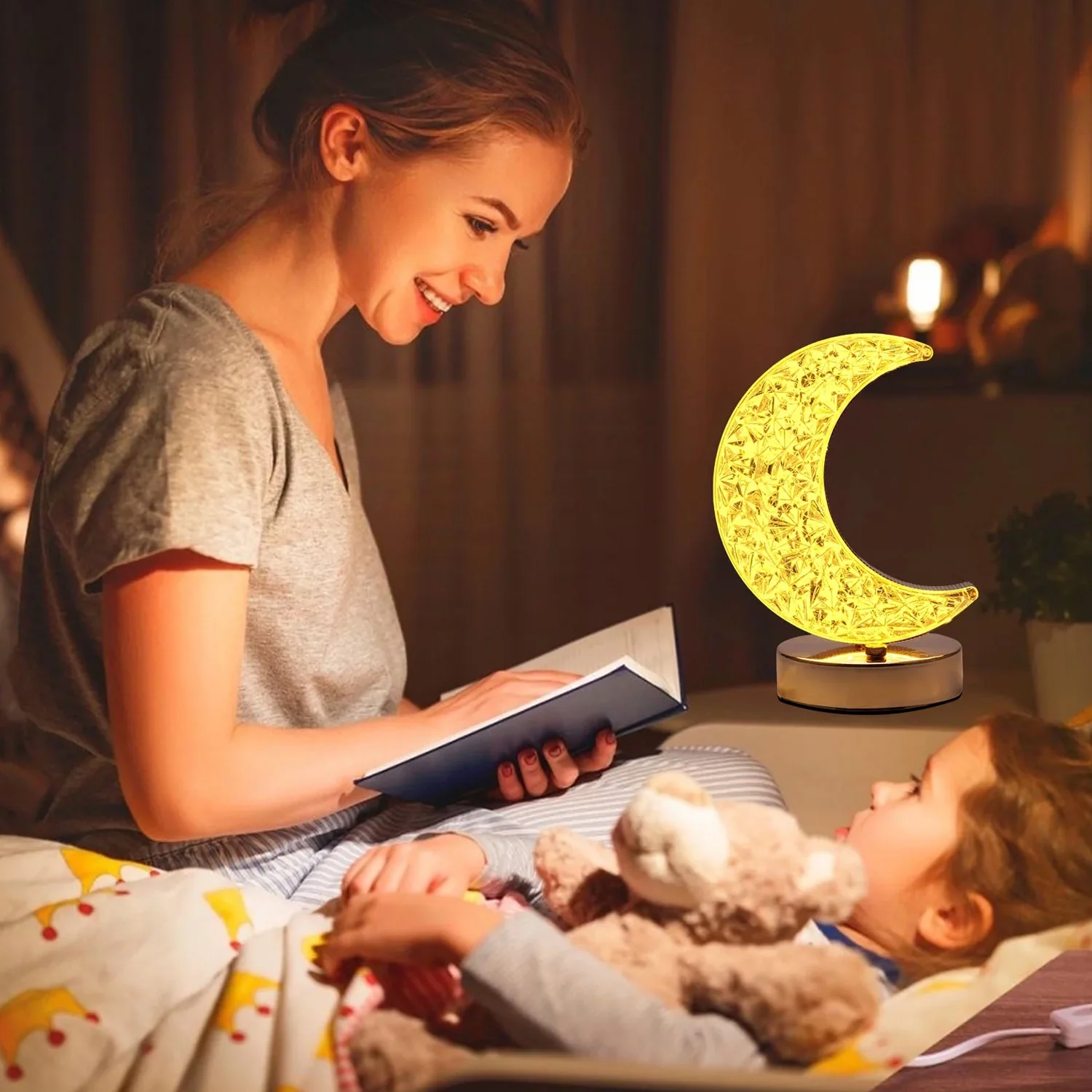 Moon Crystal Touch Table Lamp with 3 Color Dimmable USB Night Light - Image 7