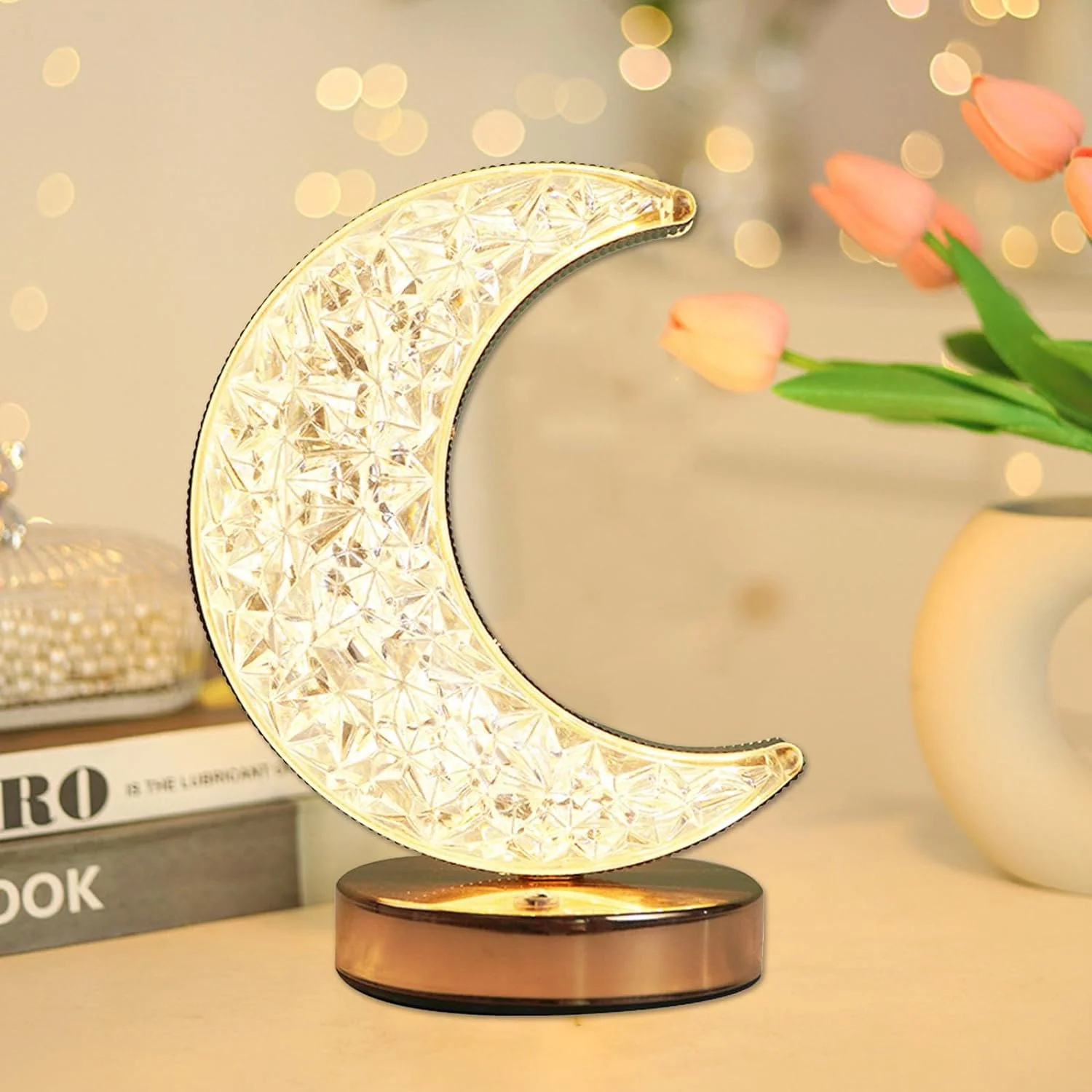 Moon Crystal Touch Table Lamp with 3 Color Dimmable USB Night Light - Image 9