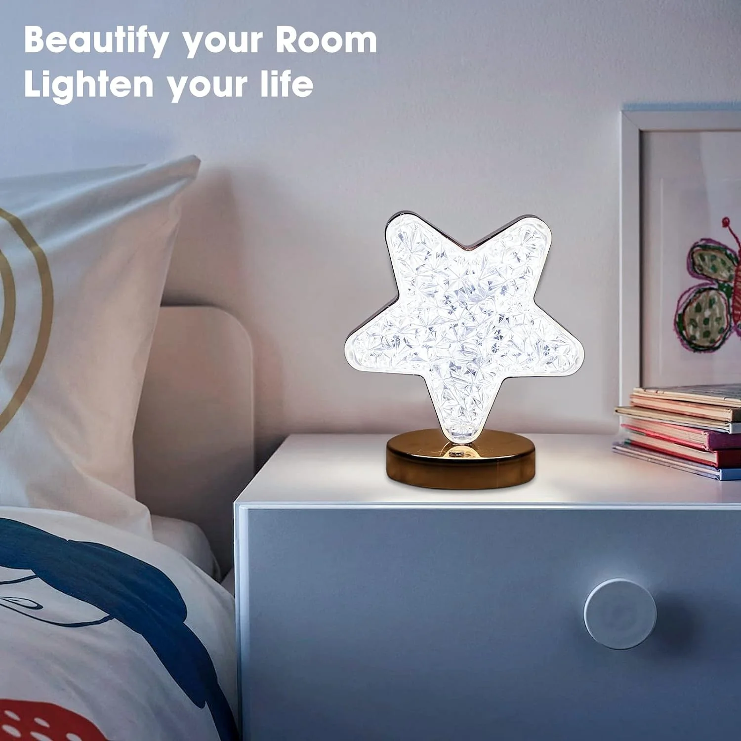 Star Crystal Diamond Touch Lamp – USB Rechargeable, 3-Way Dimmable - Image 7