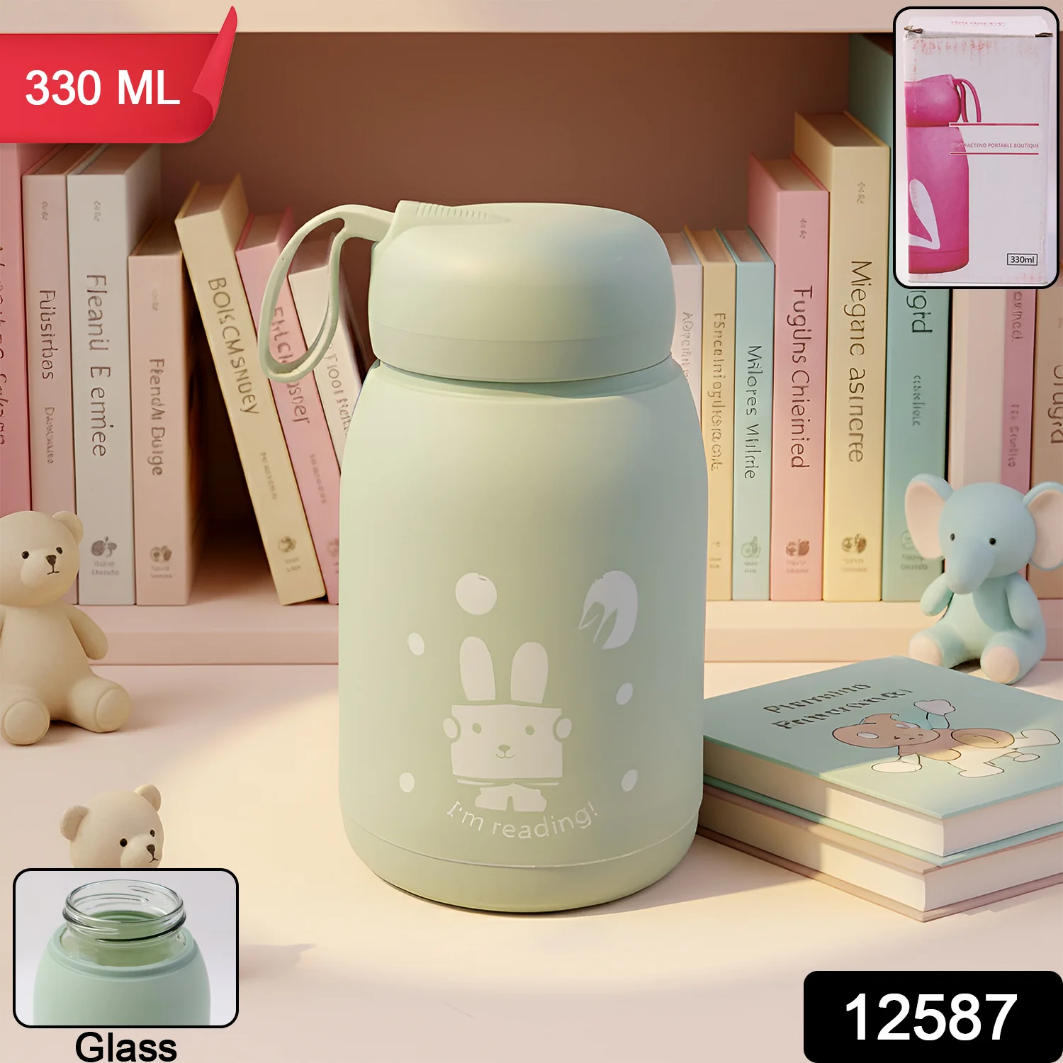 Cute Rabbit Printed Portable Insulated Water Bottle (330ML / 1 Pc) - Image 2