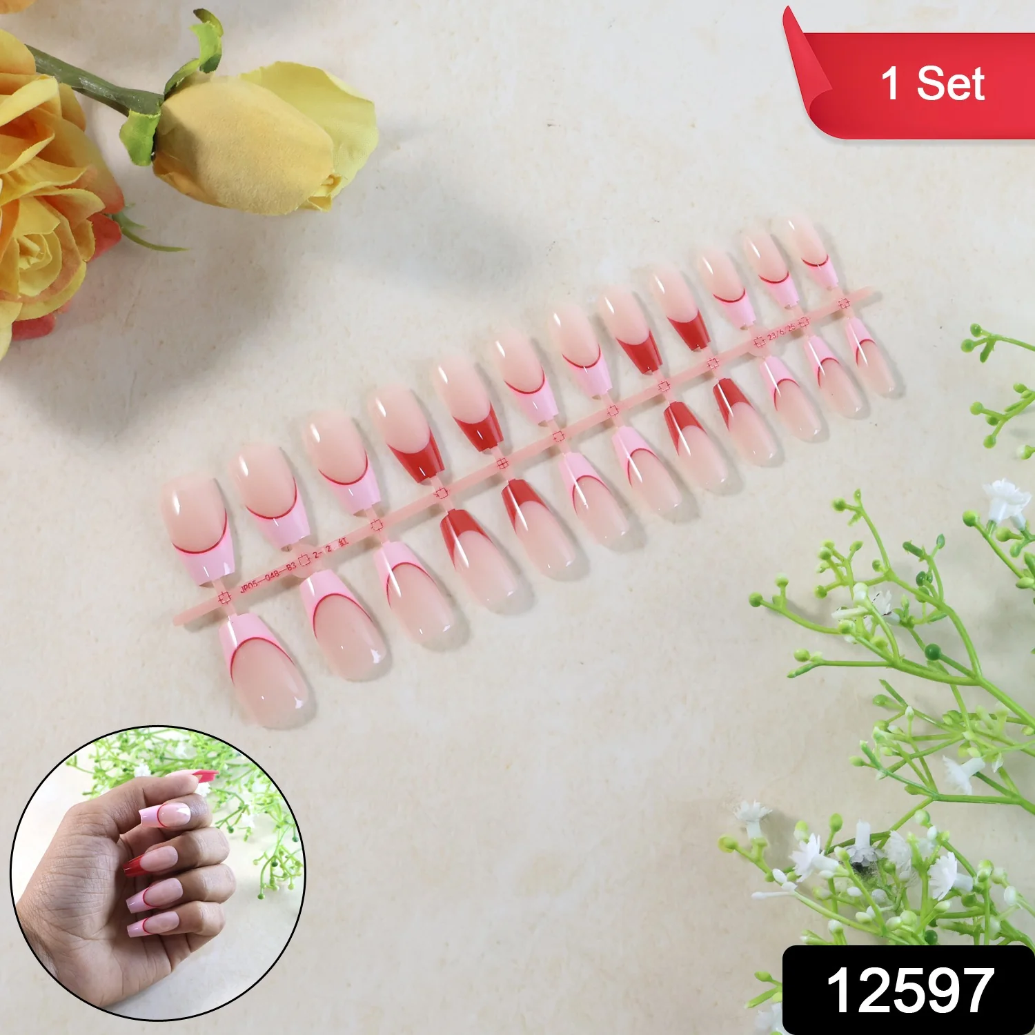Elegant Nude Glossy Artificial Nail Tips fake nails (24 Pc Set) - Image 2
